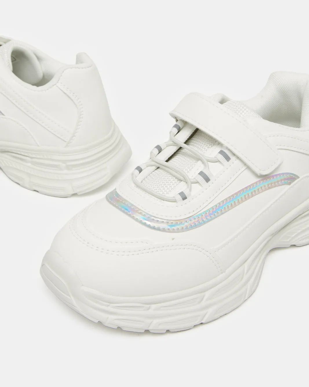 Senior Girls White Embellished Velcro Trainer