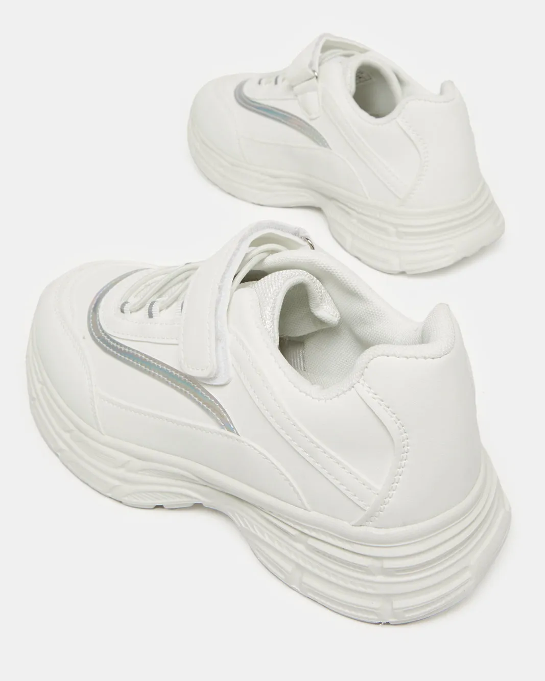 Senior Girls White Embellished Velcro Trainer
