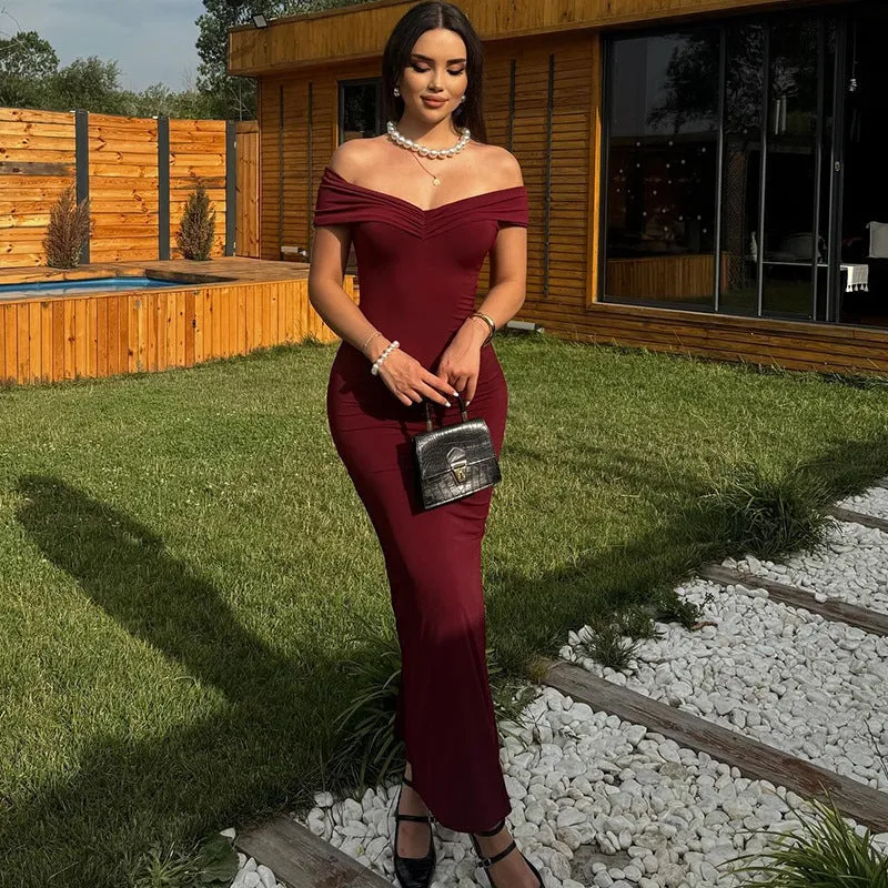 Sophisticated Off-Shoulder Backless Maxi Dress with Bodycon Fit