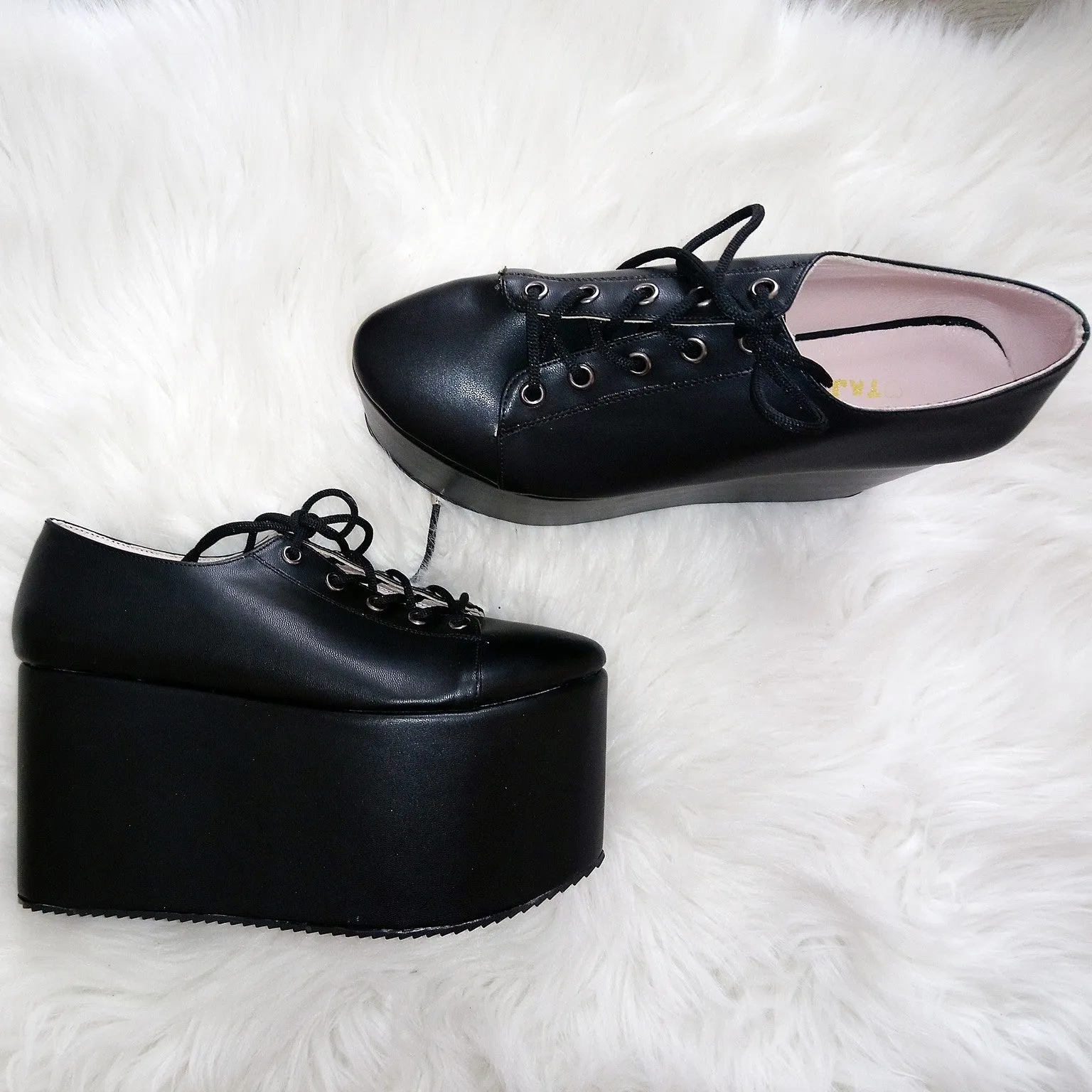 Sport Lace Up Black Wedge Platform Shoes