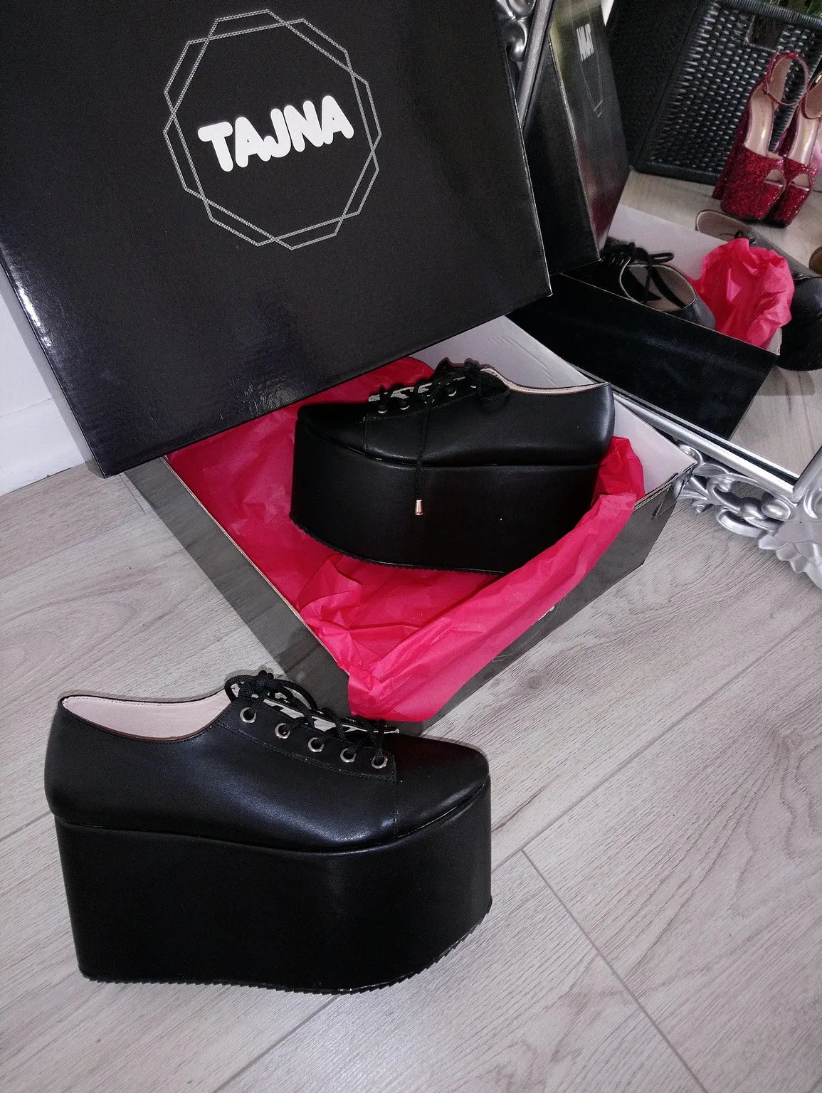 Sport Lace Up Black Wedge Platform Shoes