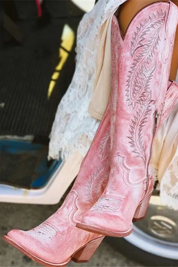 storexq Feather Embroidery Sweet Boots