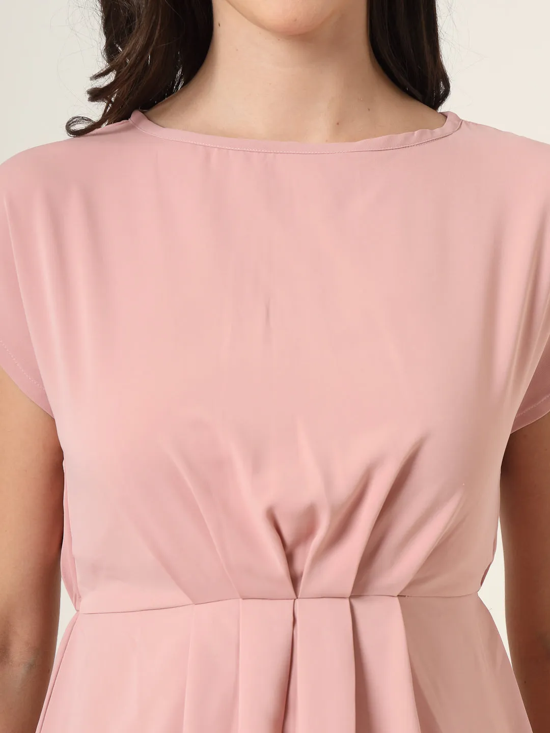 Style Quotient Women Peach Solid Knee Length Dress