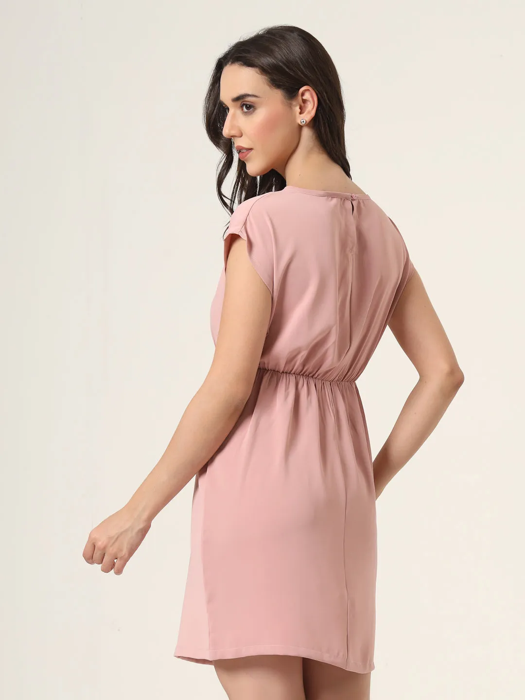 Style Quotient Women Peach Solid Knee Length Dress