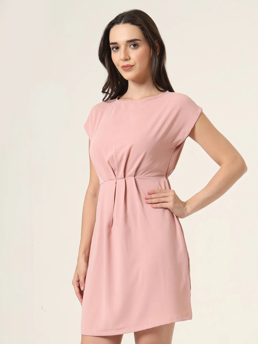Style Quotient Women Peach Solid Knee Length Dress