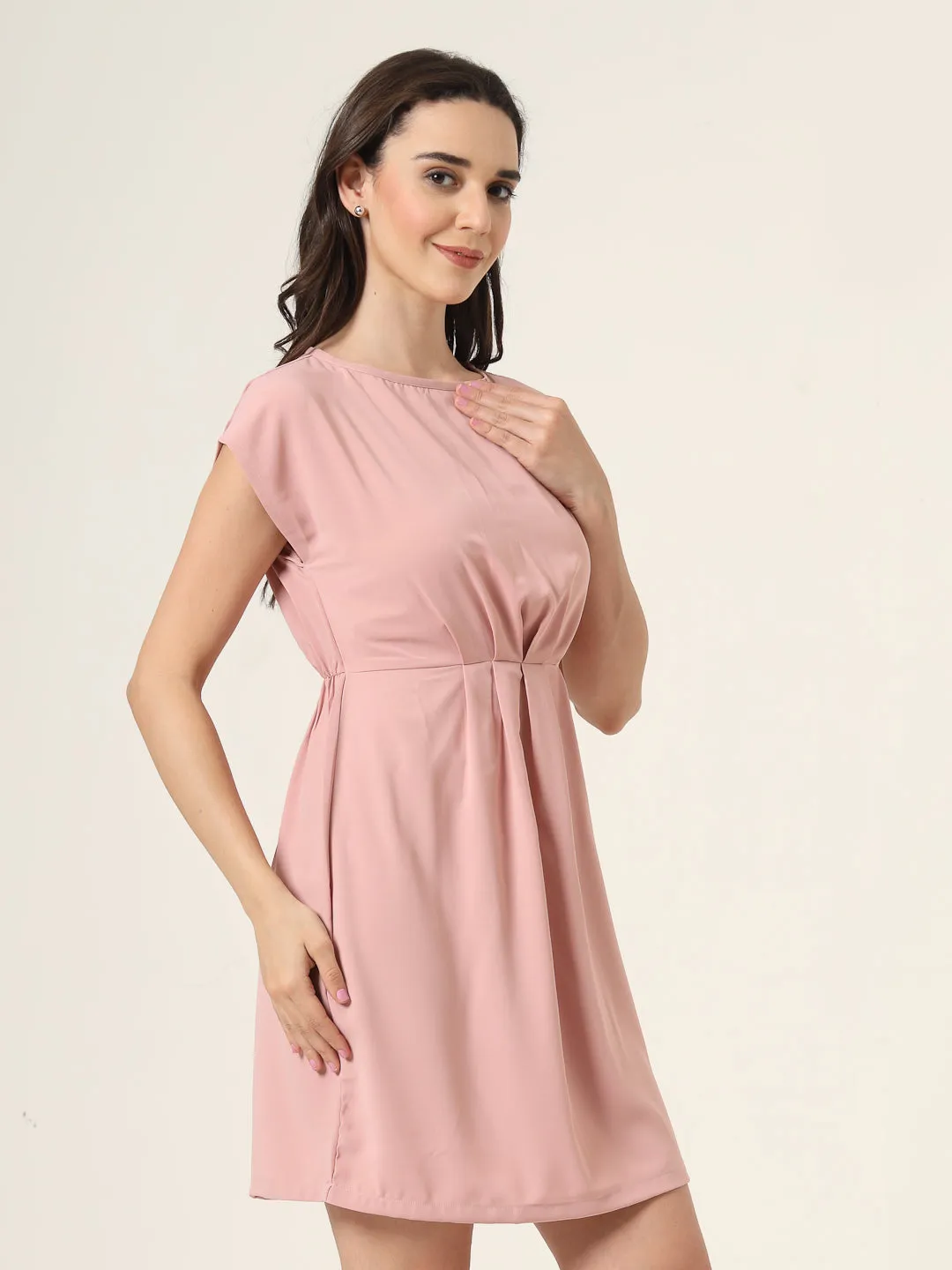 Style Quotient Women Peach Solid Knee Length Dress
