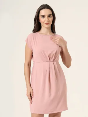 Style Quotient Women Peach Solid Knee Length Dress