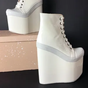 Stylish White Lace Up Ankle Wedge Booties