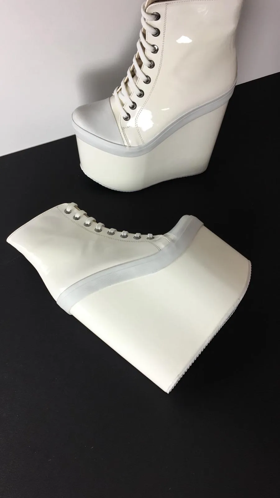 Stylish White Lace Up Ankle Wedge Booties
