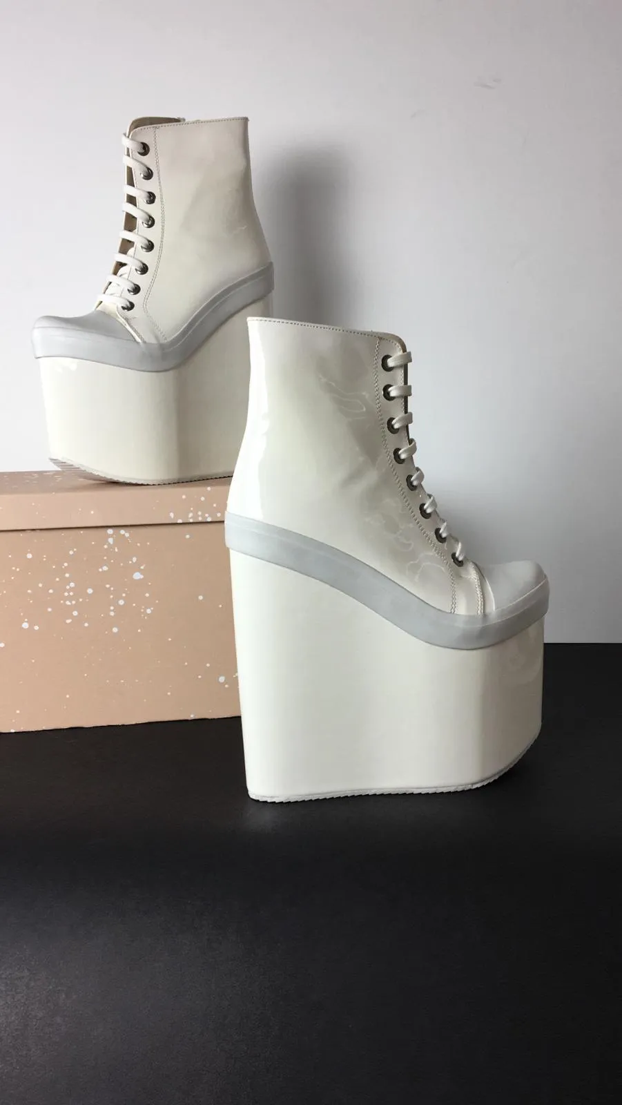 Stylish White Lace Up Ankle Wedge Booties