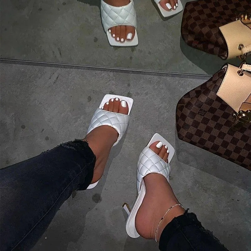Summer Square Toe Retro Slim Heel