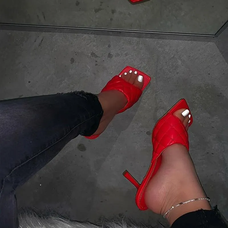 Summer Square Toe Retro Slim Heel