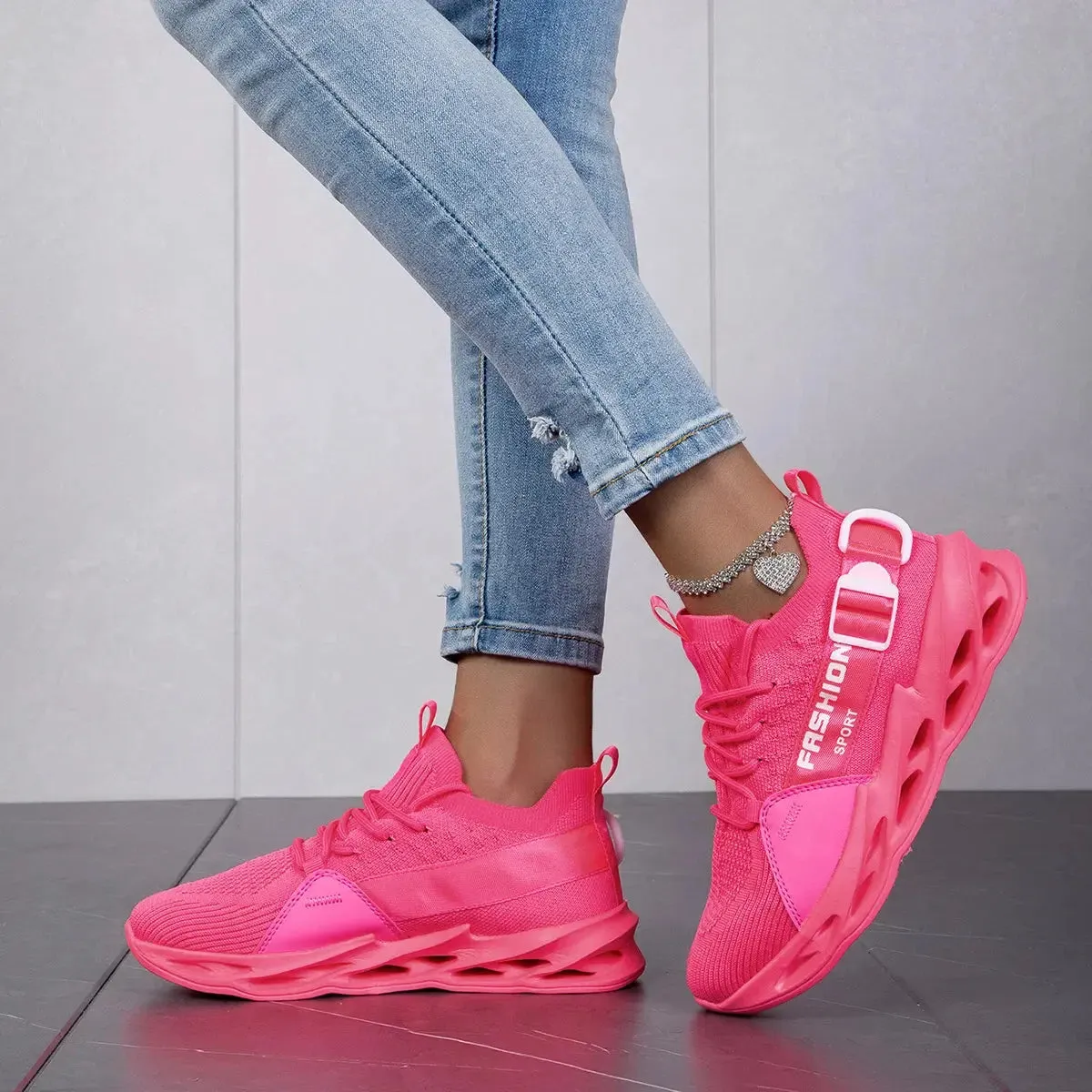 Trendy Pink Running Sneakers Shoes Women Walking Sneakers Breathable Women's Sports Shoes Lightweight Women's Sneakers Outdoor