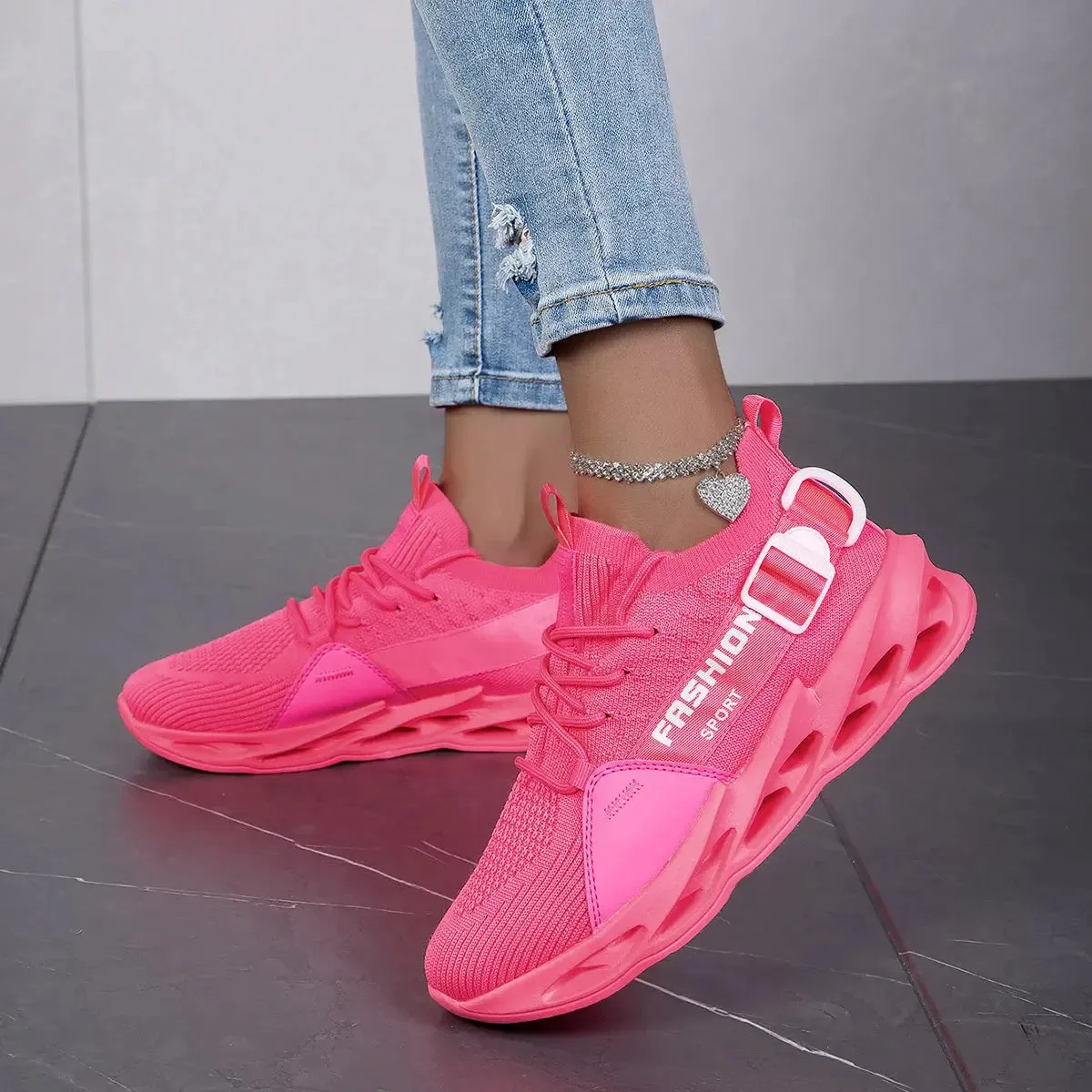 Trendy Pink Running Sneakers Shoes Women Walking Sneakers Breathable Women's Sports Shoes Lightweight Women's Sneakers Outdoor