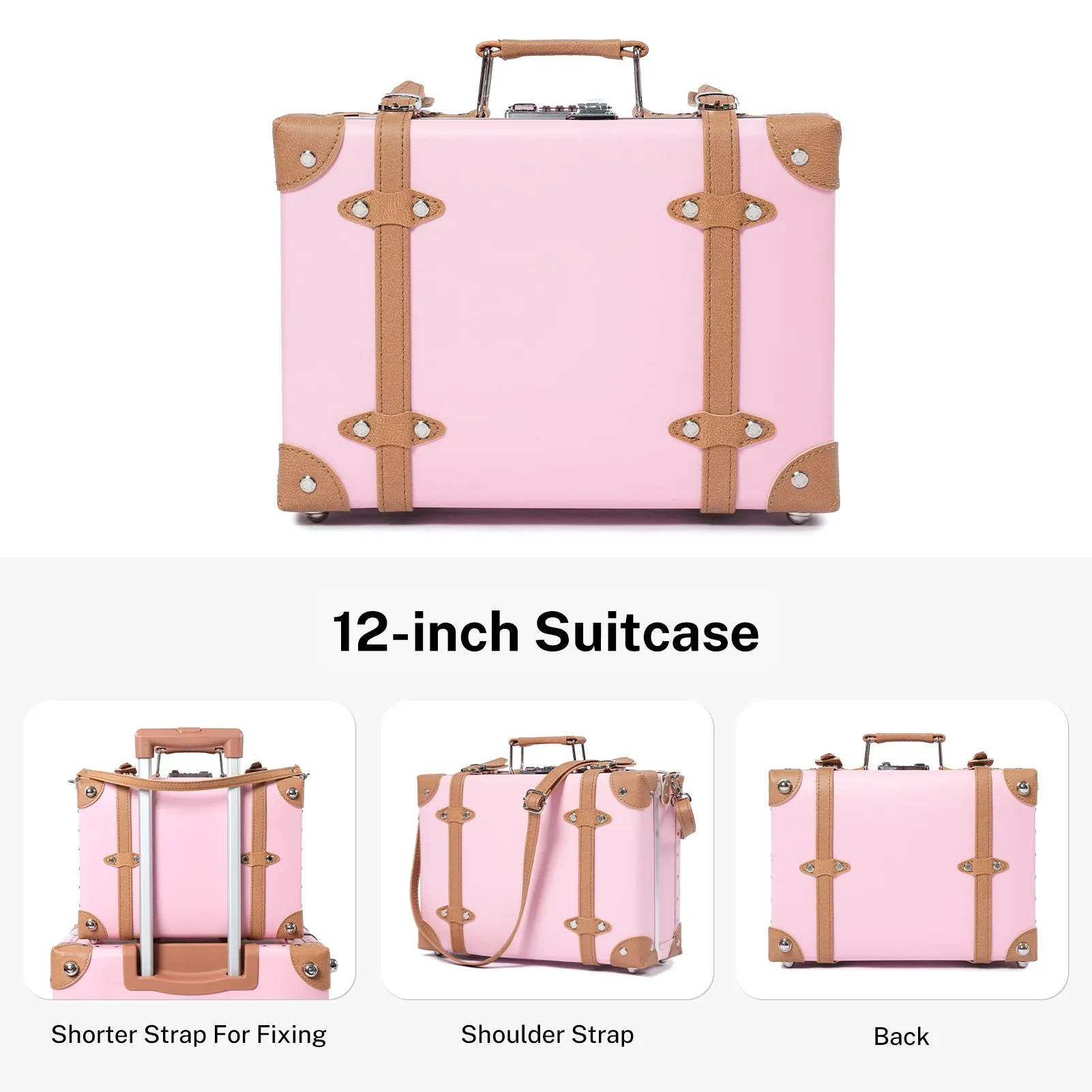 urecity Vintage Leather-Trimmed Luggage Set