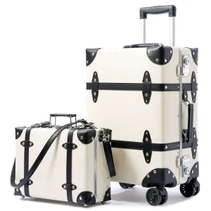 urecity Vintage Leather-Trimmed Luggage Set