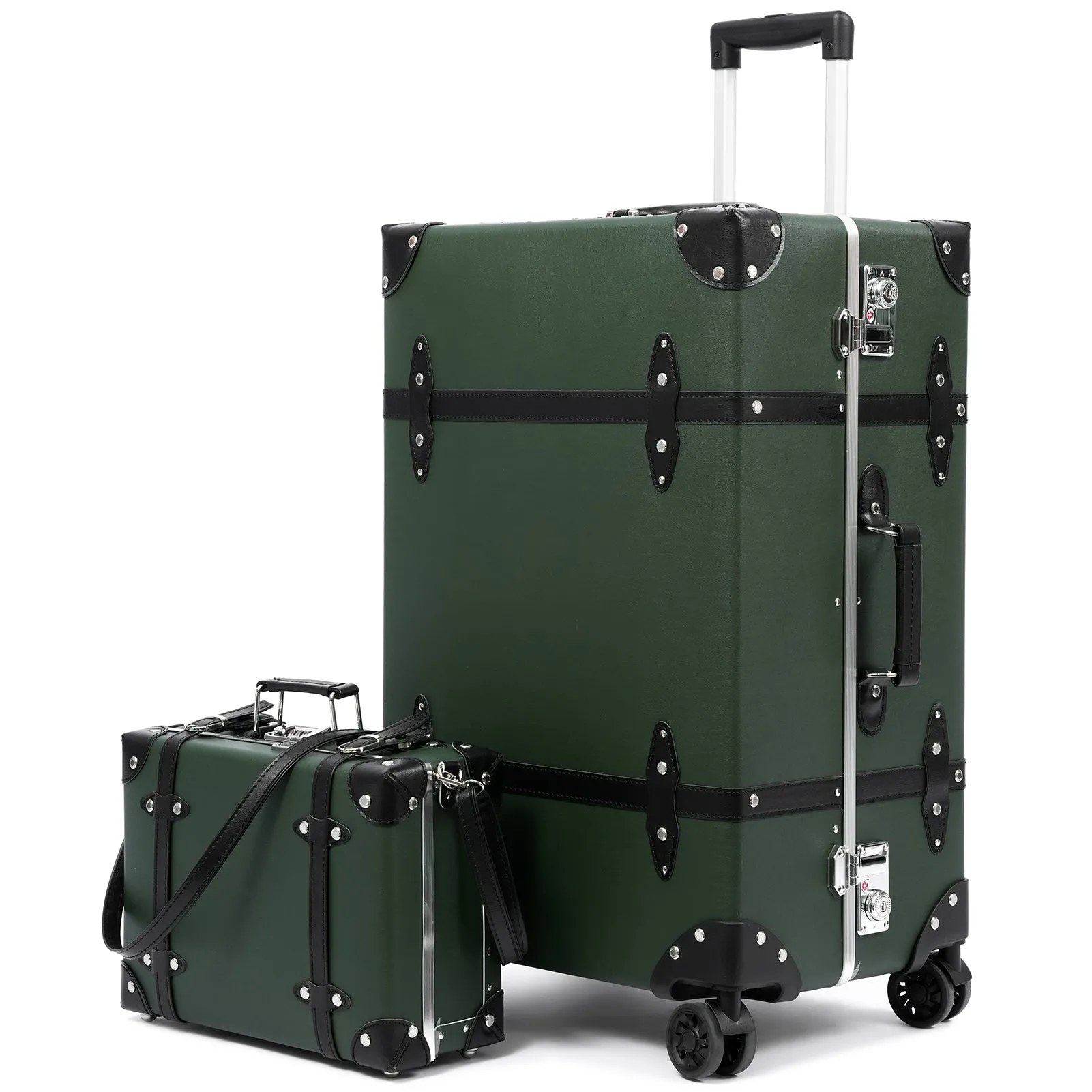 urecity Vintage Leather-Trimmed Luggage Set