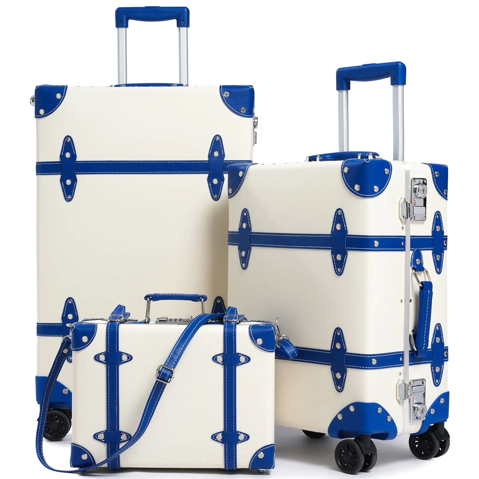 urecity Vintage Leather-Trimmed Luggage Set