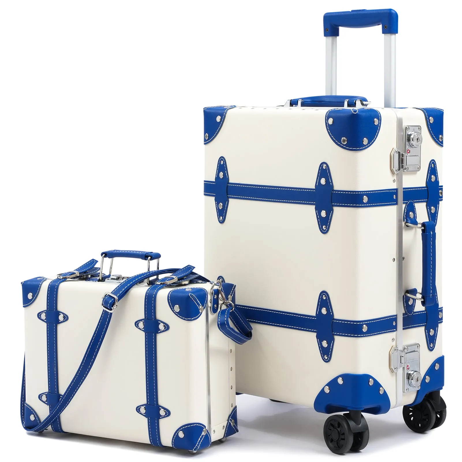 urecity Vintage Leather-Trimmed Luggage Set