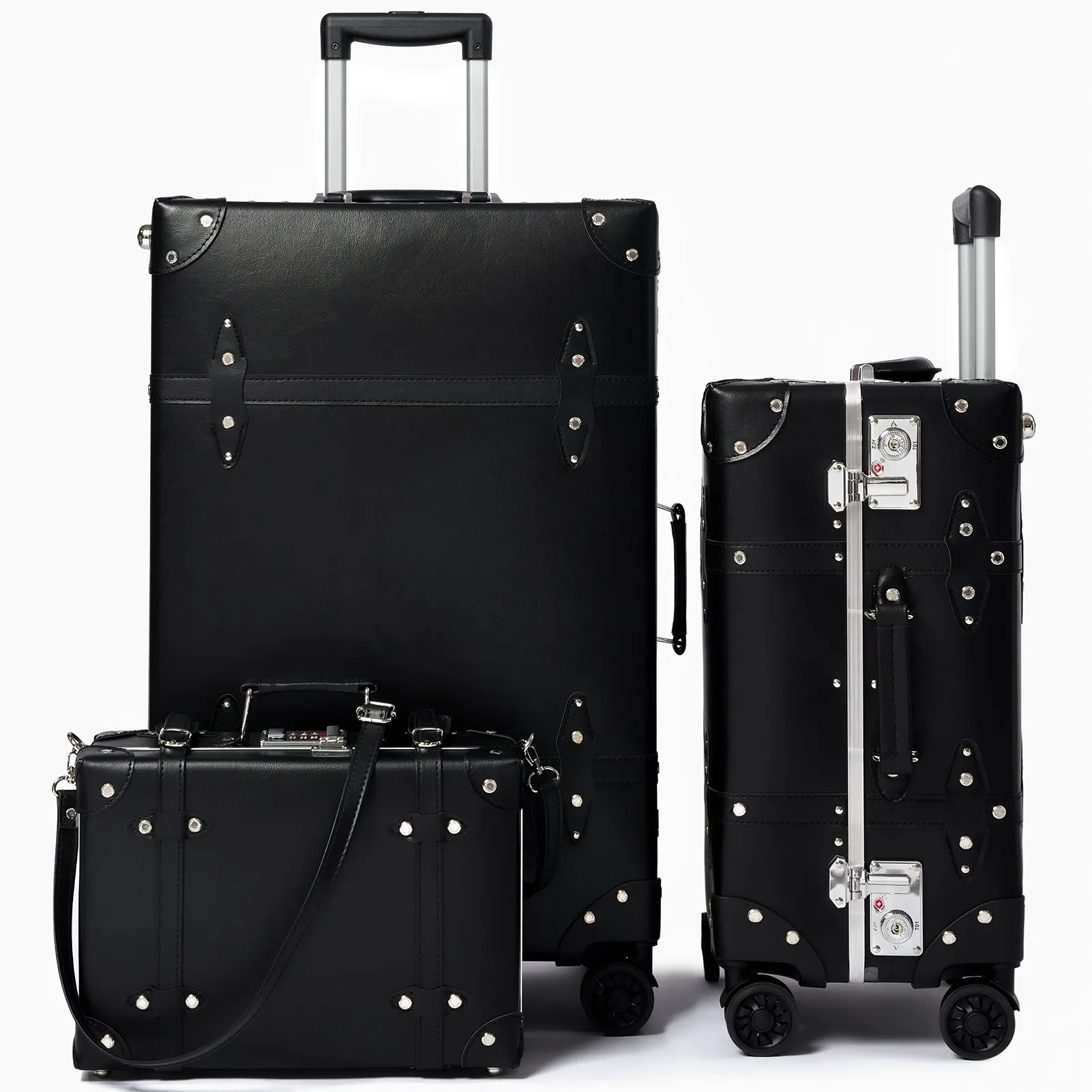 urecity Vintage Leather-Trimmed Luggage Set