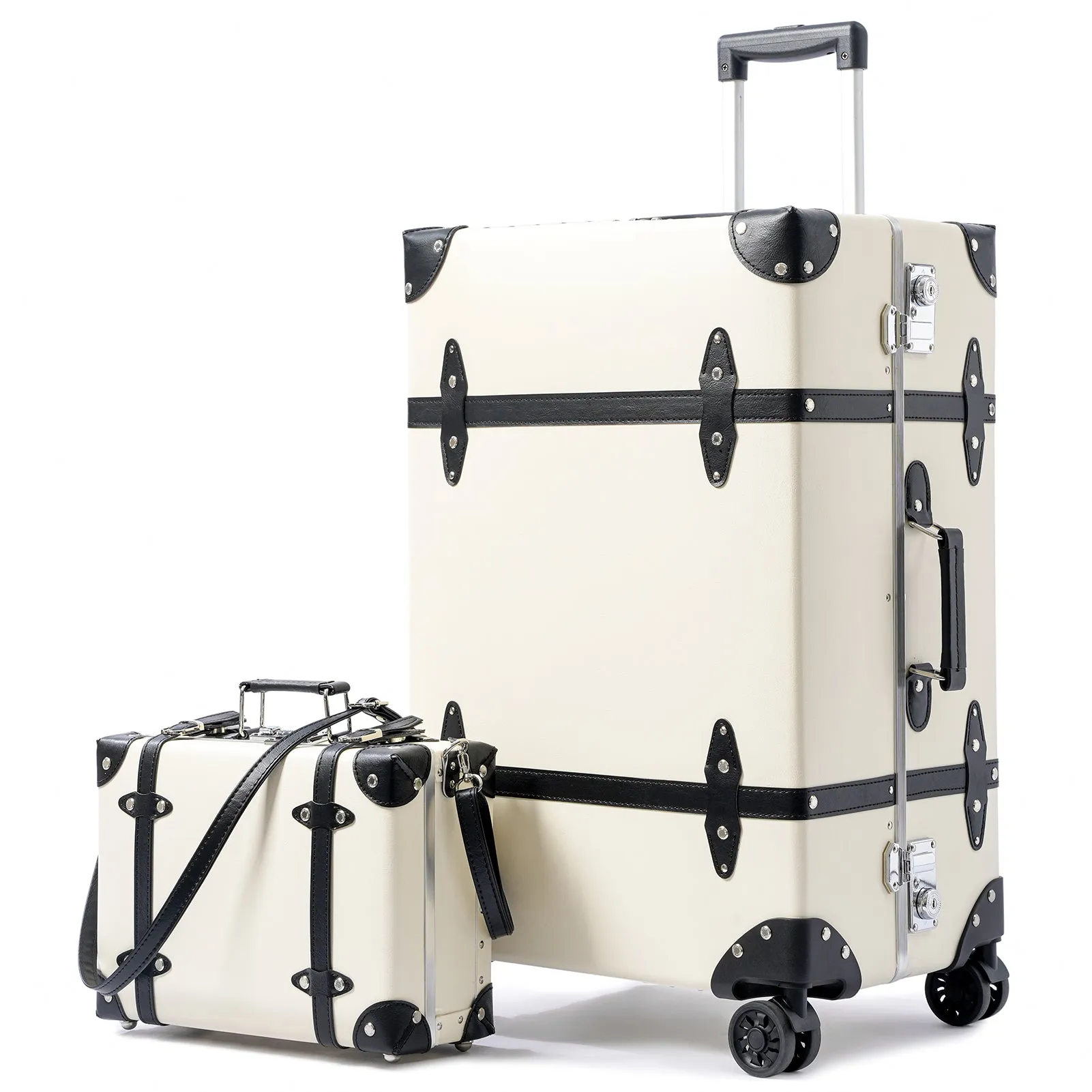 urecity Vintage Leather-Trimmed Luggage Set