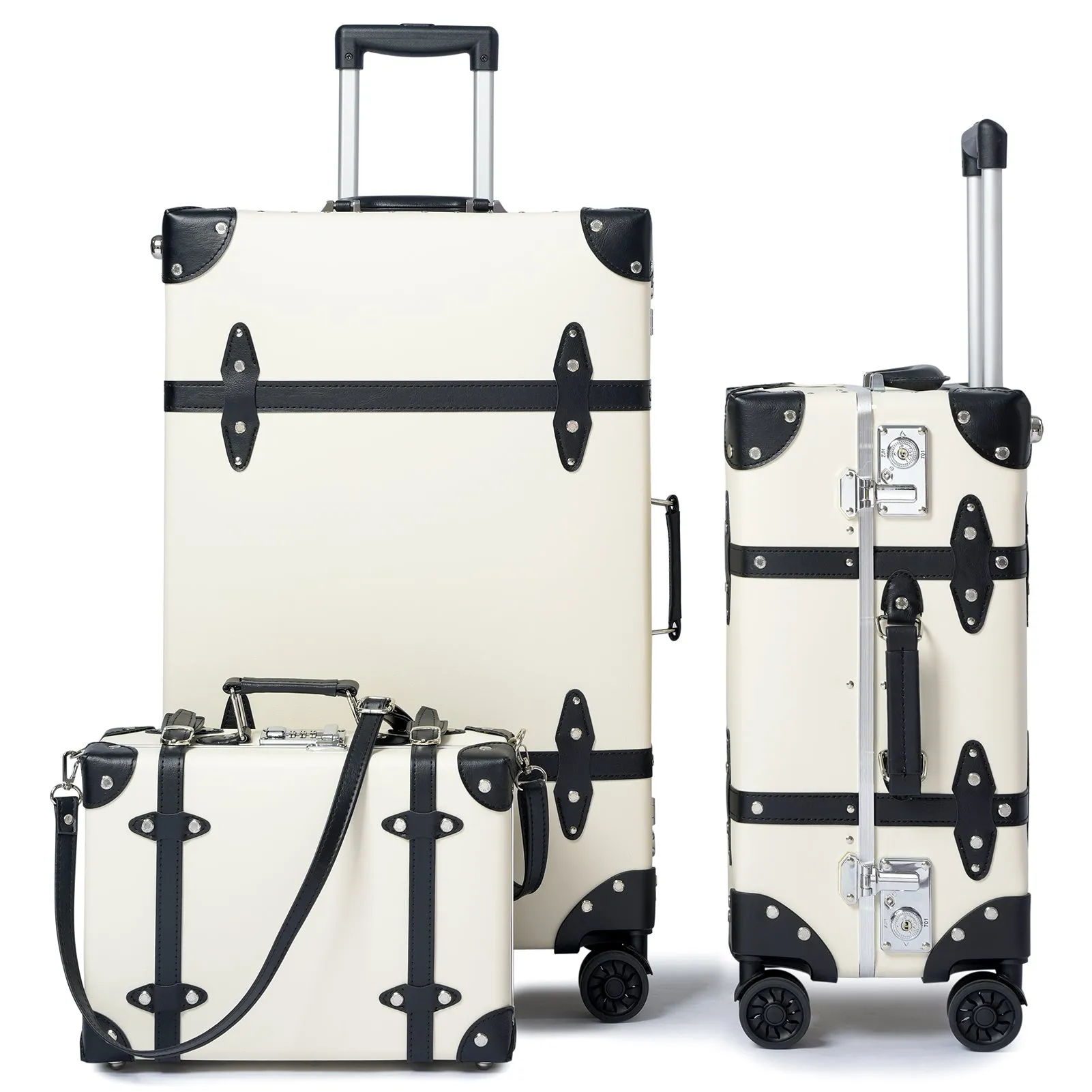 urecity Vintage Leather-Trimmed Luggage Set