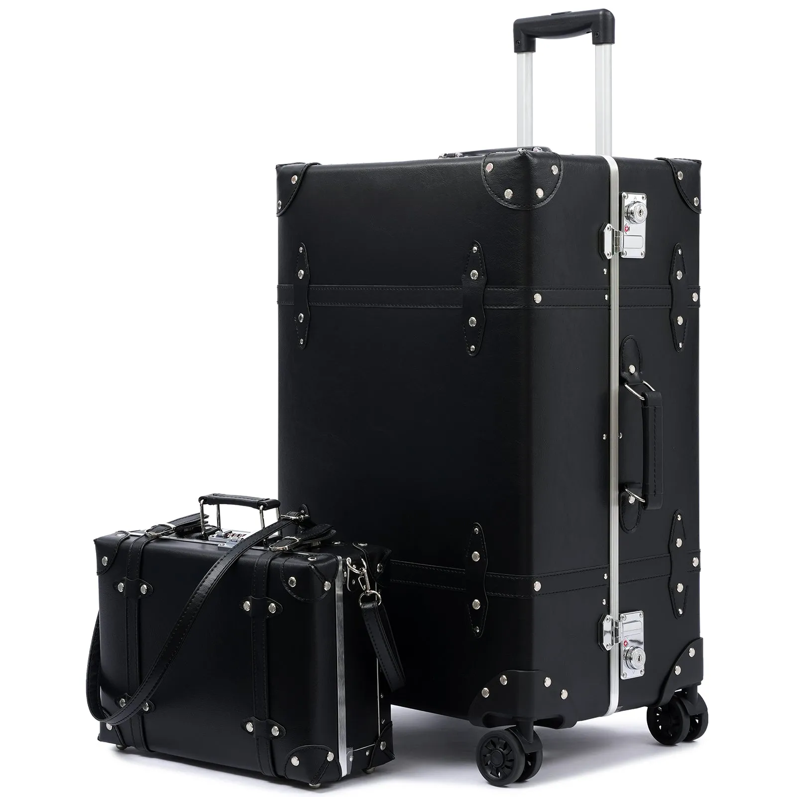 urecity Vintage Leather-Trimmed Luggage Set