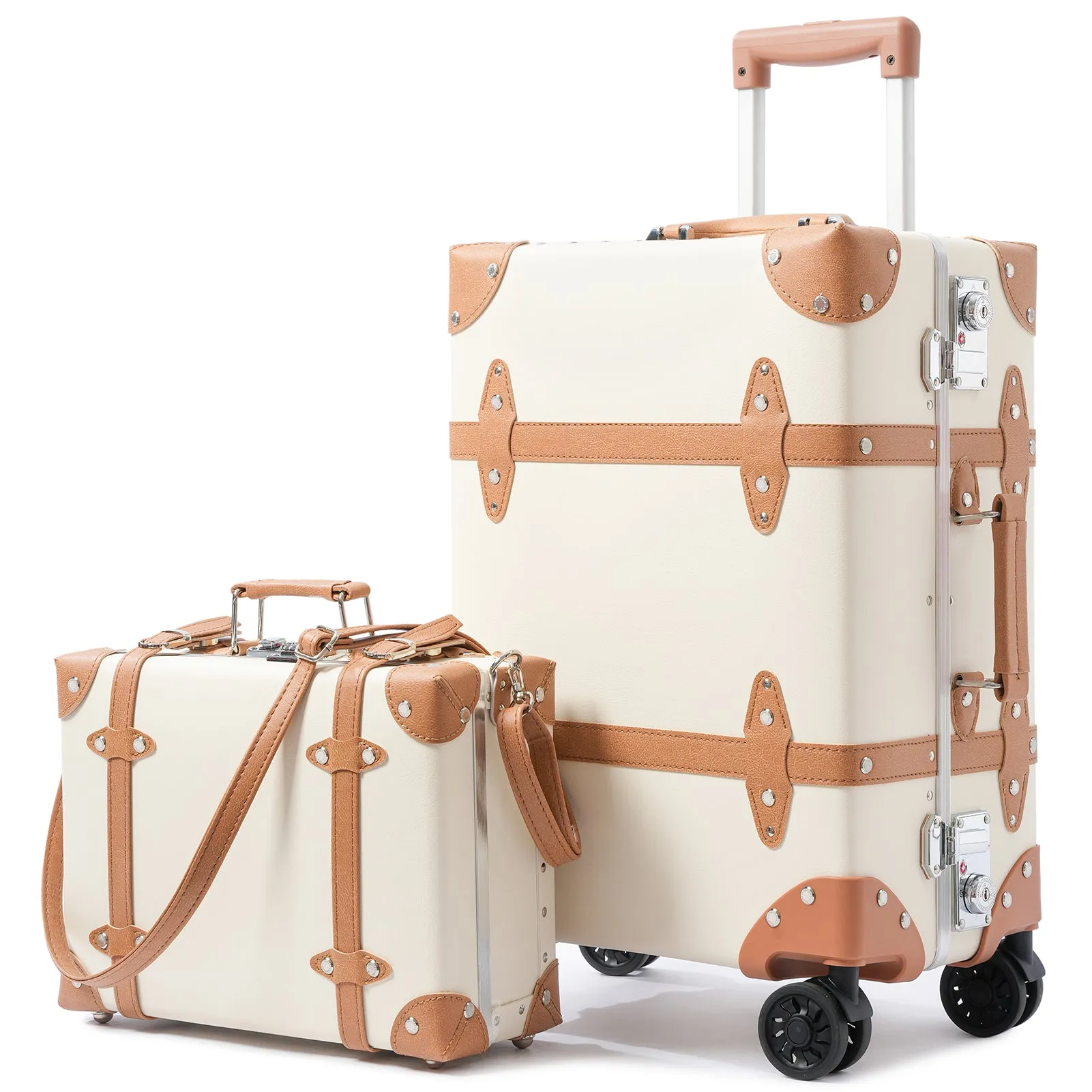 urecity Vintage Leather-Trimmed Luggage Set
