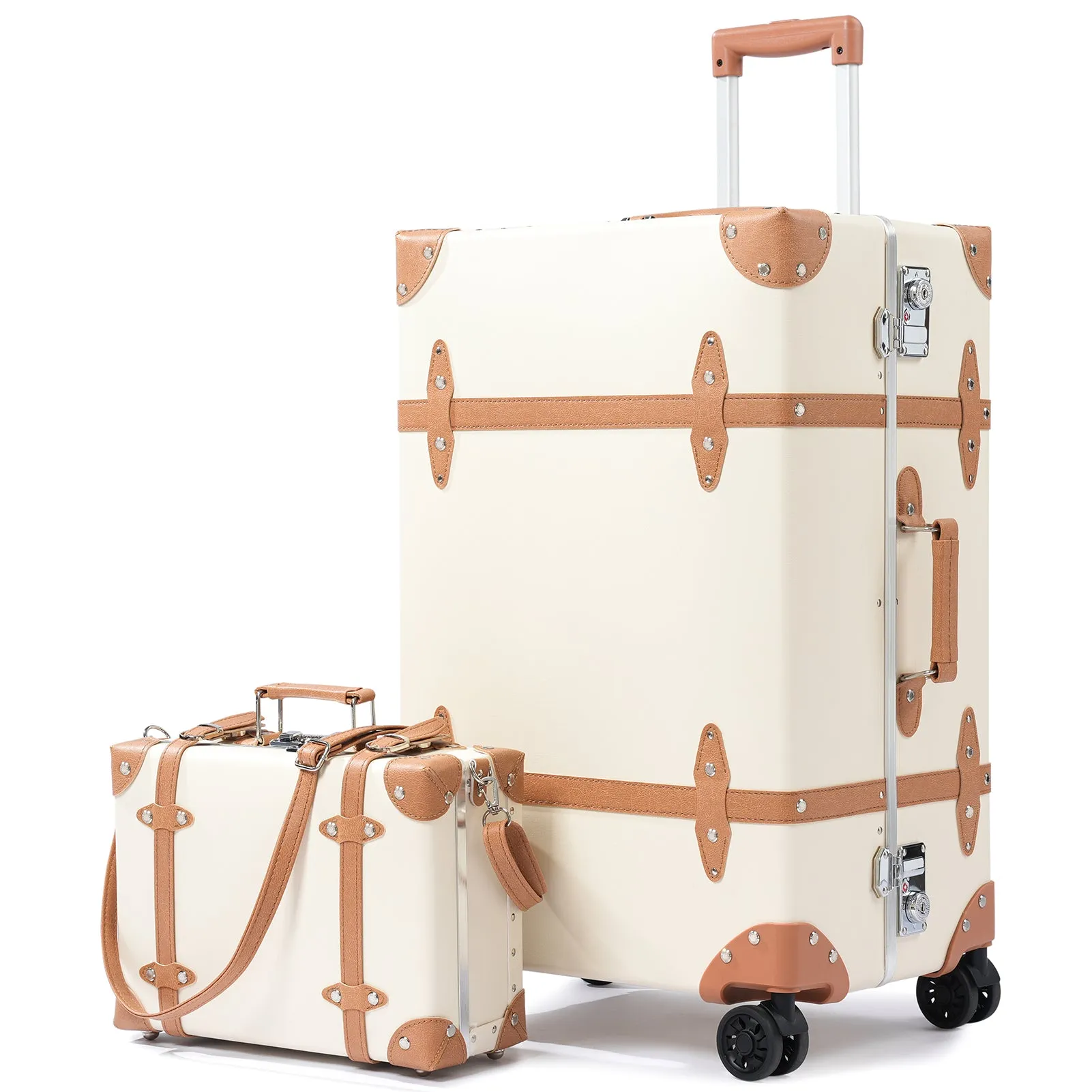 urecity Vintage Leather-Trimmed Luggage Set