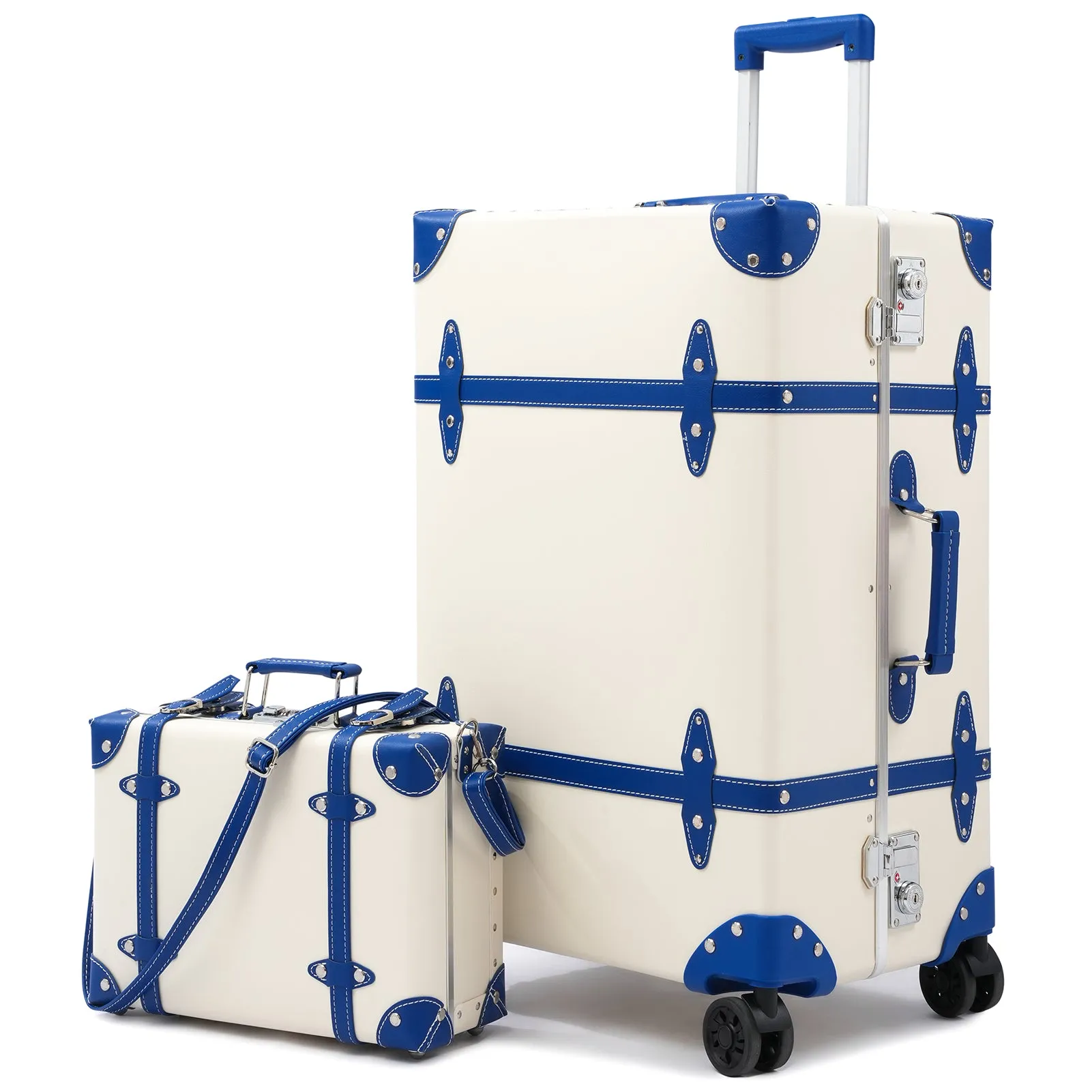 urecity Vintage Leather-Trimmed Luggage Set