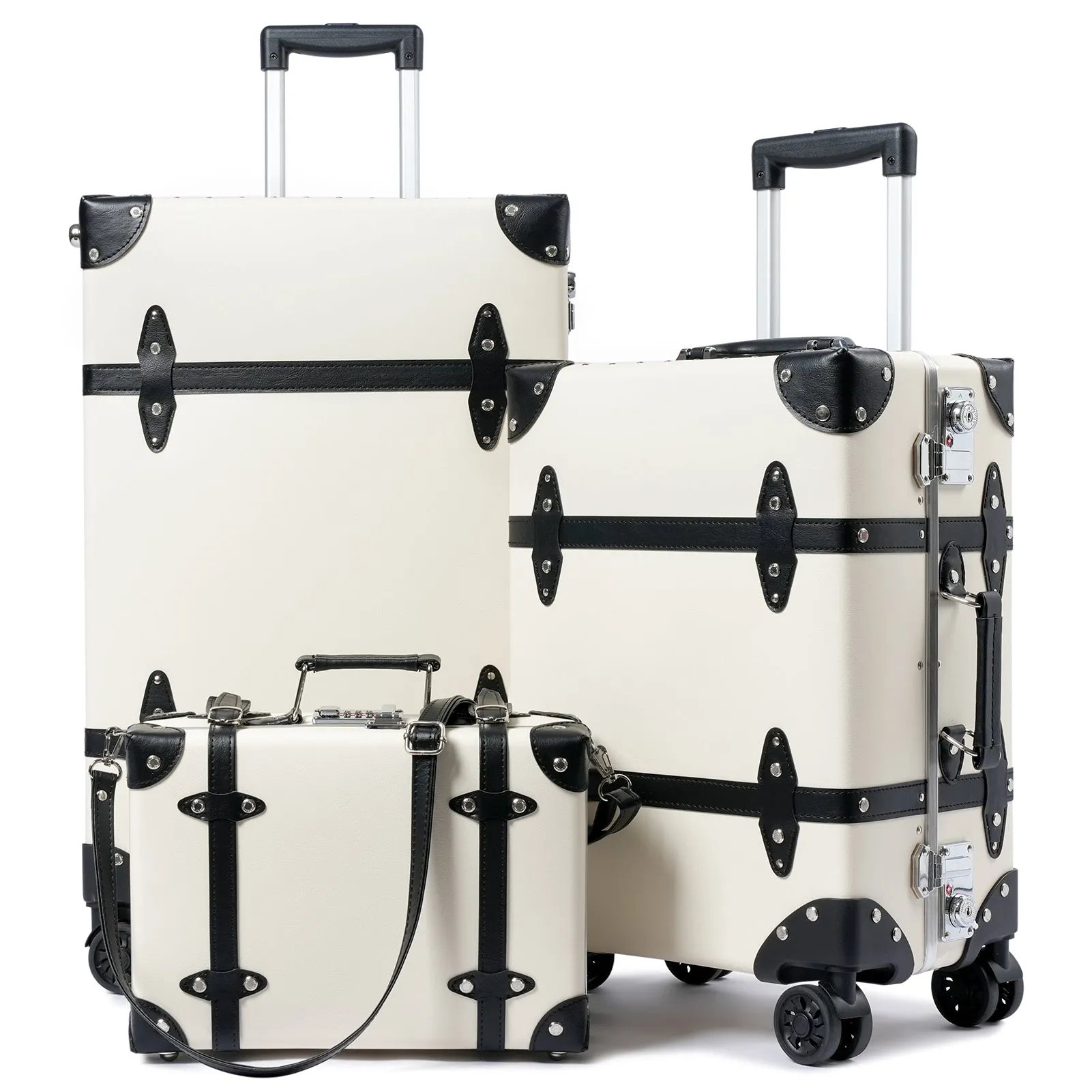 urecity Vintage Leather-Trimmed Luggage Set