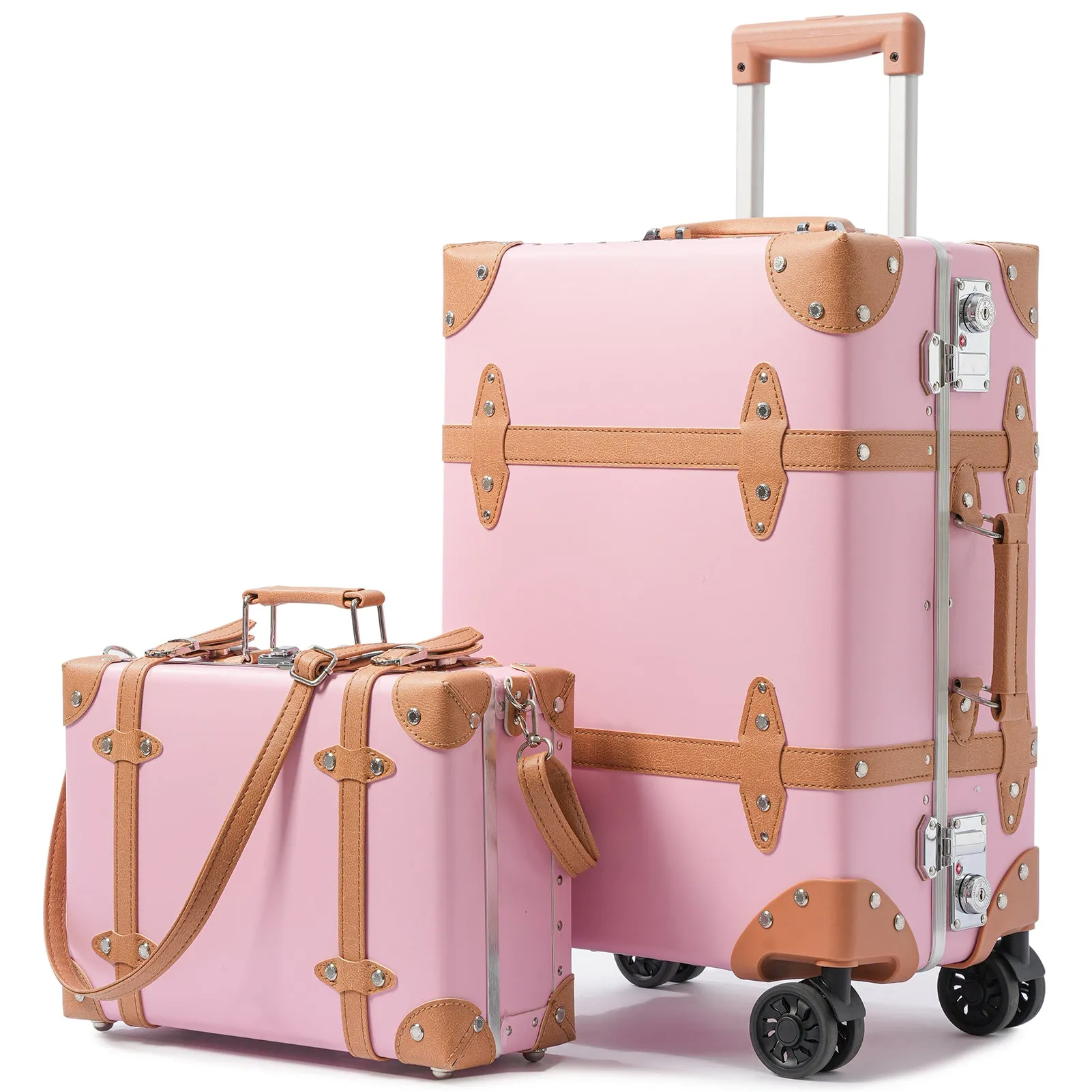 urecity Vintage Leather-Trimmed Luggage Set