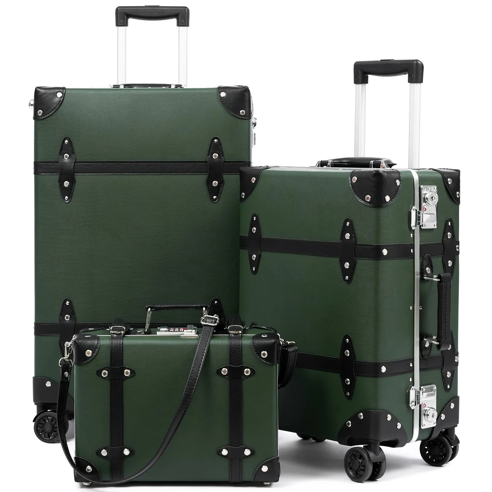 urecity Vintage Leather-Trimmed Luggage Set