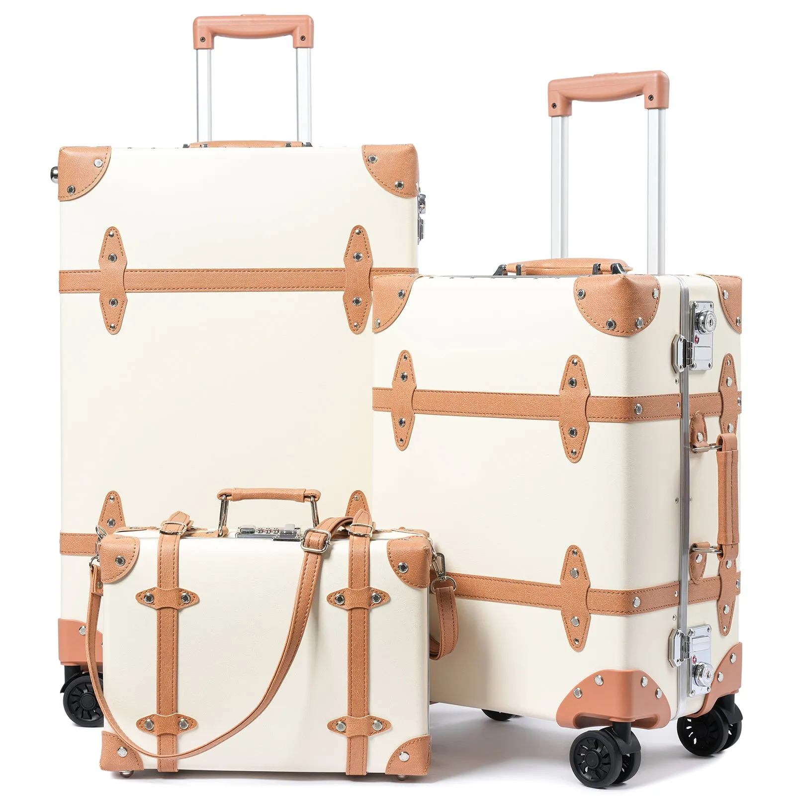 urecity Vintage Leather-Trimmed Luggage Set