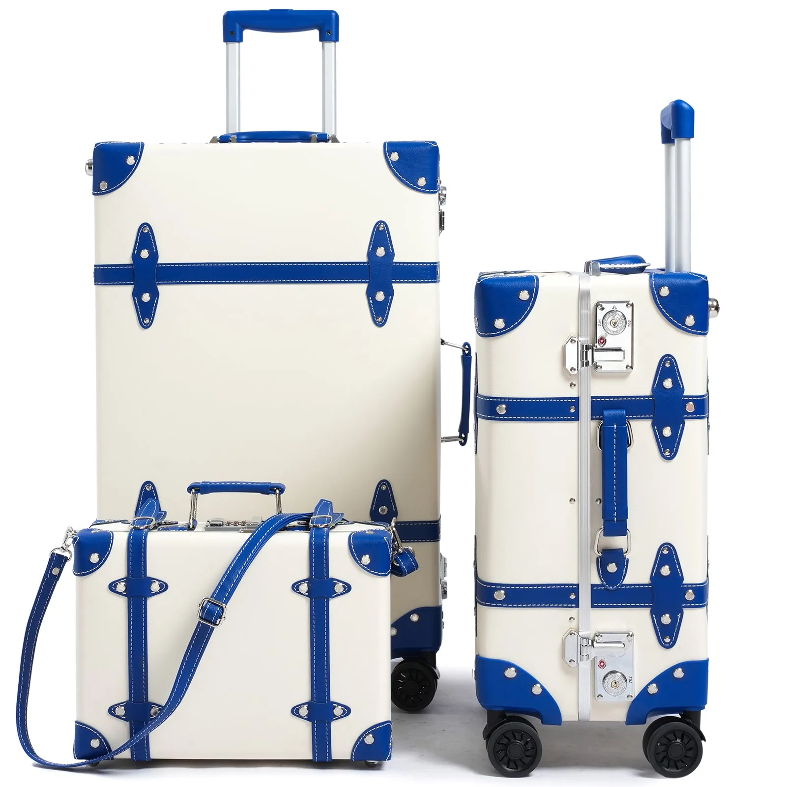 urecity Vintage Leather-Trimmed Luggage Set
