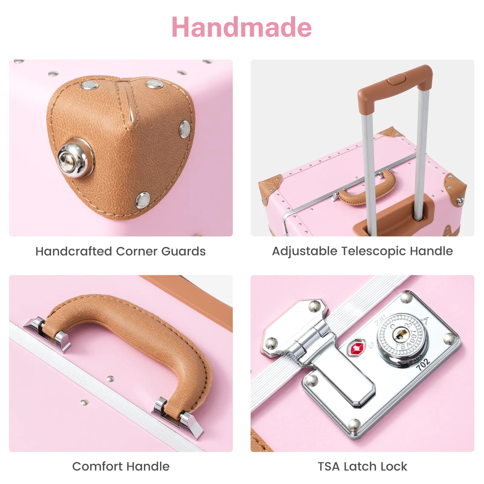 urecity Vintage Leather-Trimmed Luggage Set