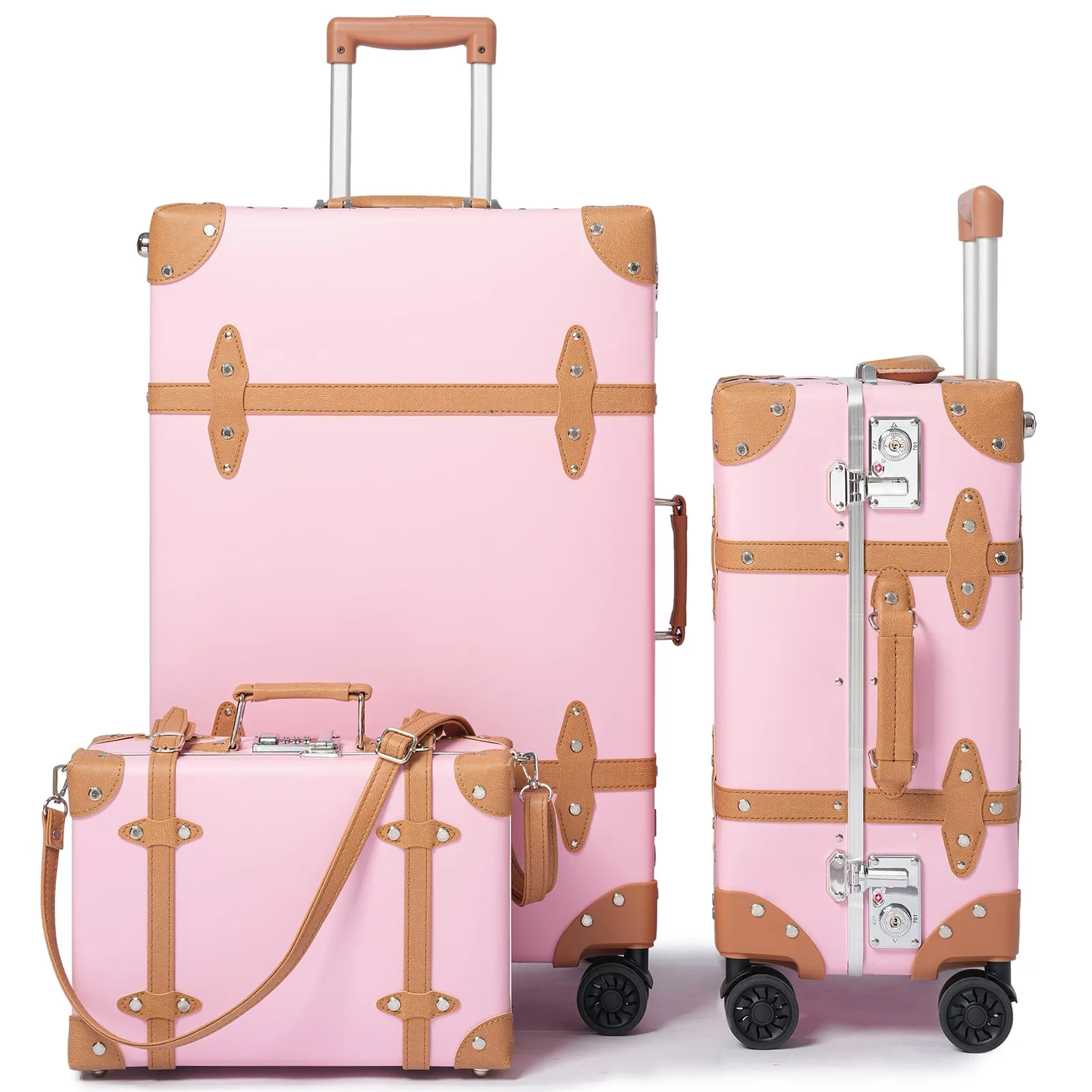 urecity Vintage Leather-Trimmed Luggage Set