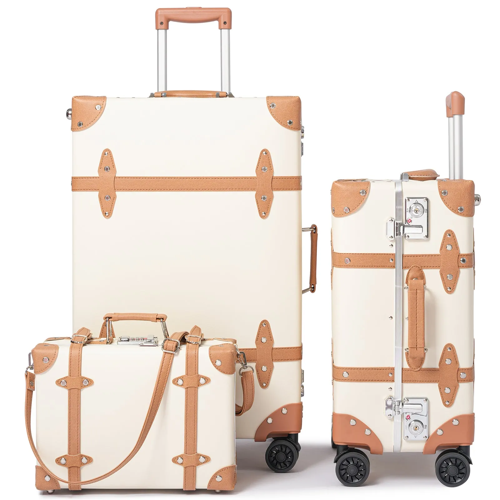 urecity Vintage Leather-Trimmed Luggage Set