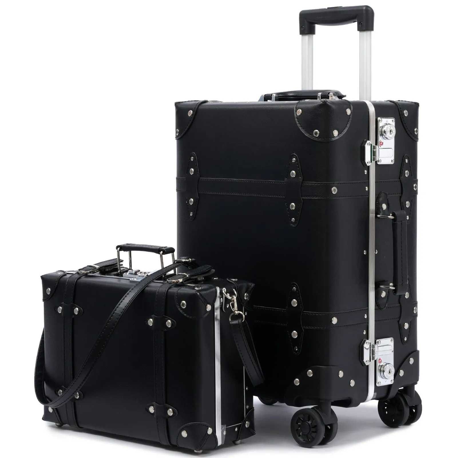urecity Vintage Leather-Trimmed Luggage Set