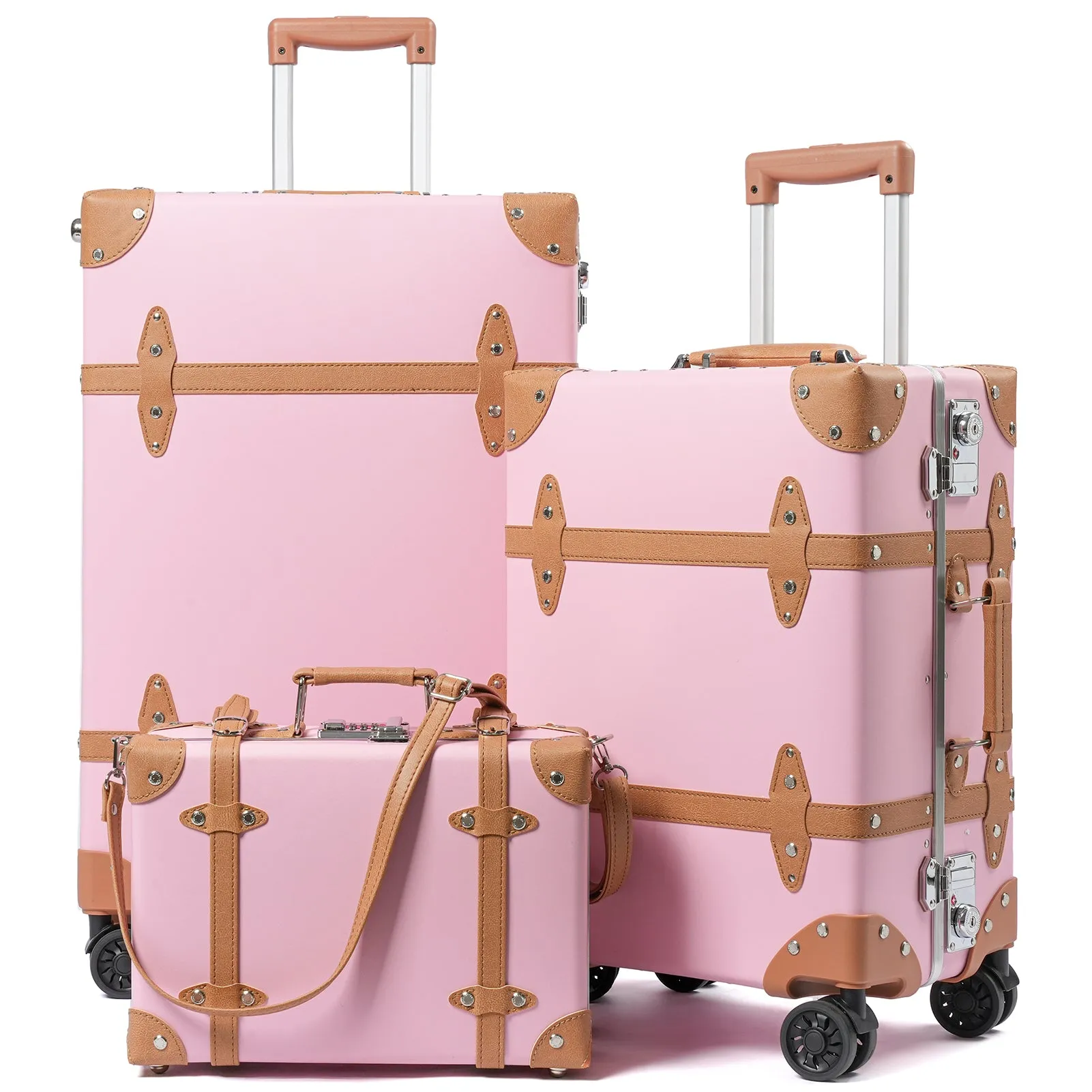 urecity Vintage Leather-Trimmed Luggage Set