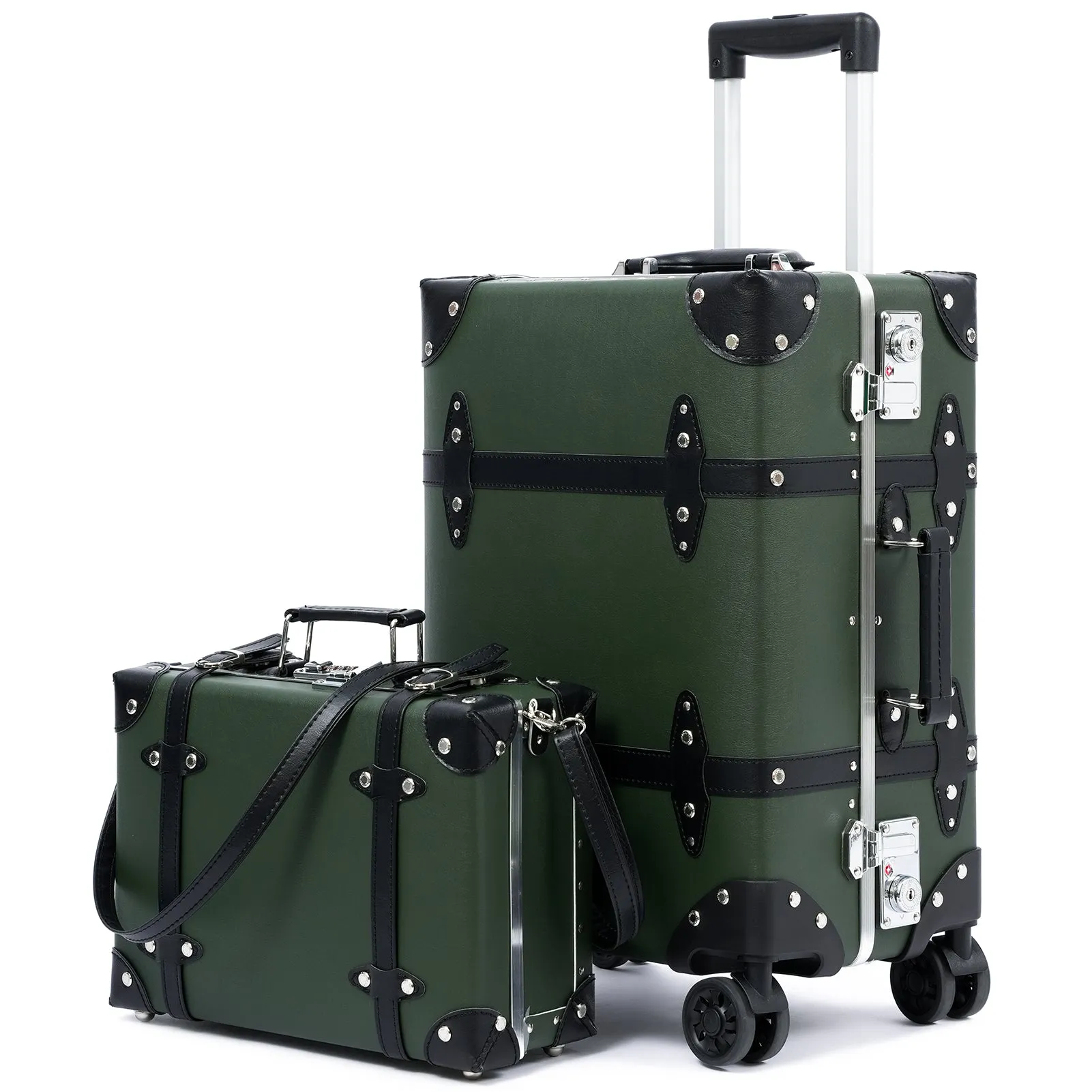 urecity Vintage Leather-Trimmed Luggage Set