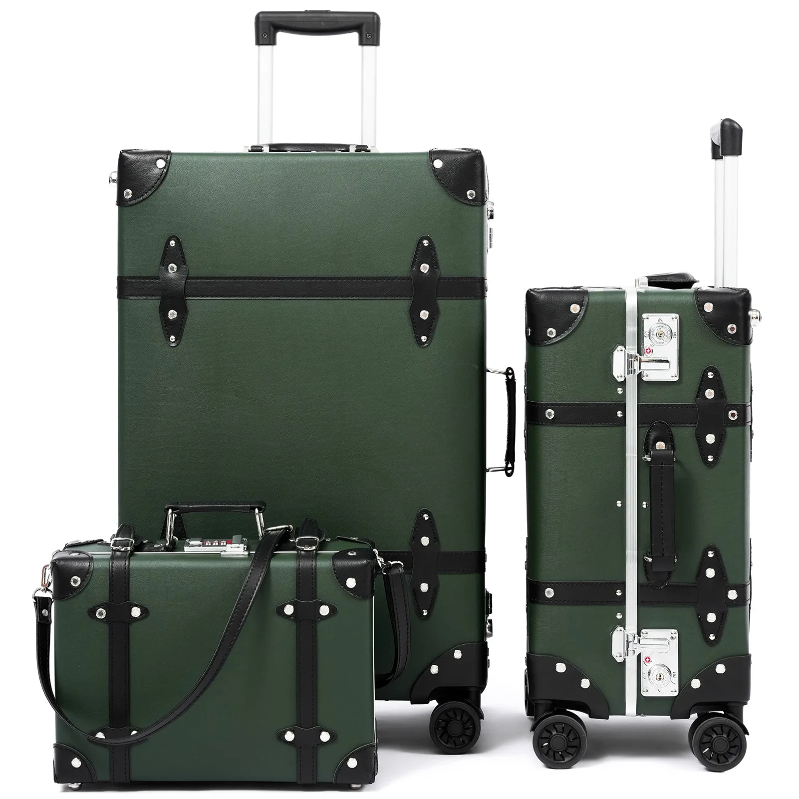 urecity Vintage Leather-Trimmed Luggage Set