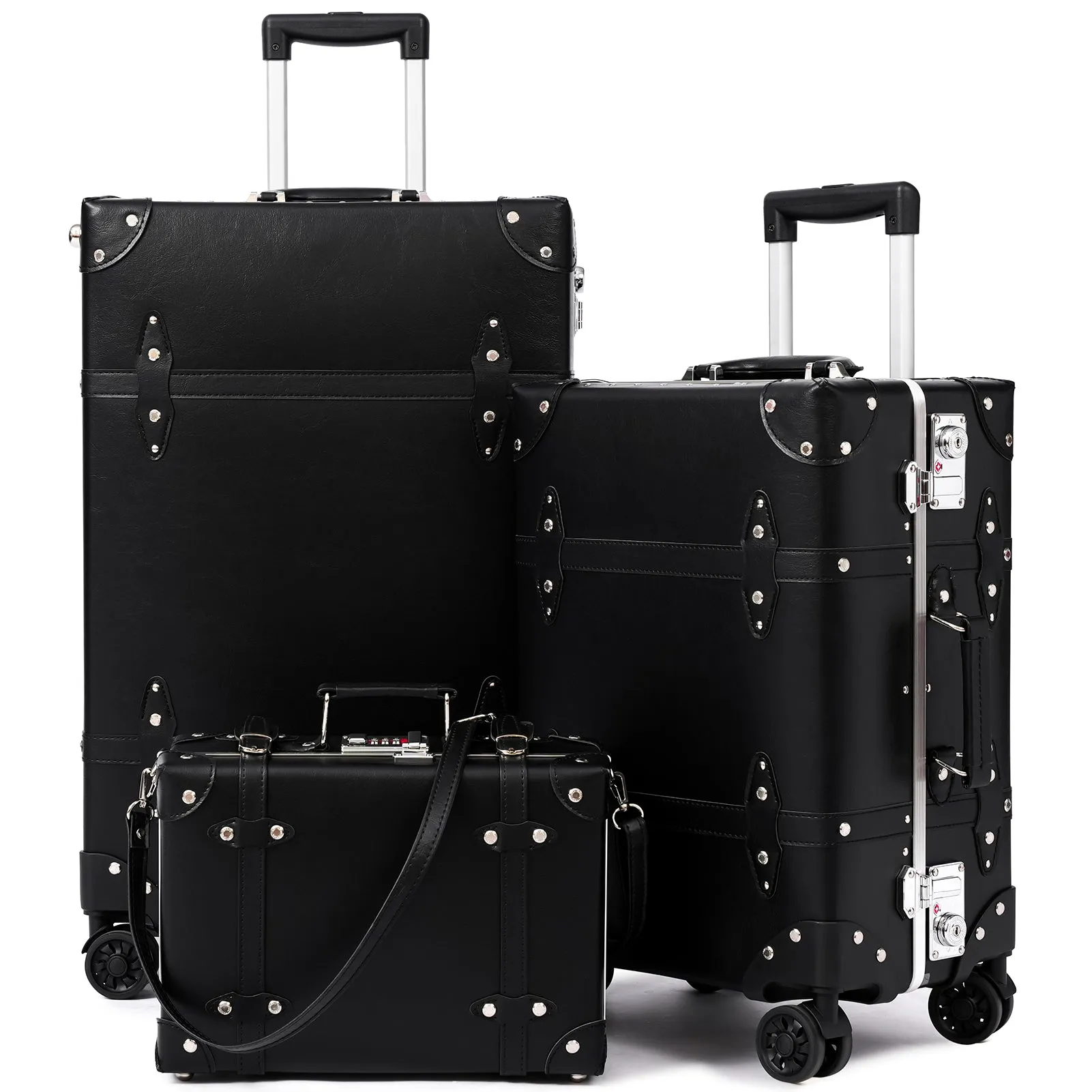 urecity Vintage Leather-Trimmed Luggage Set