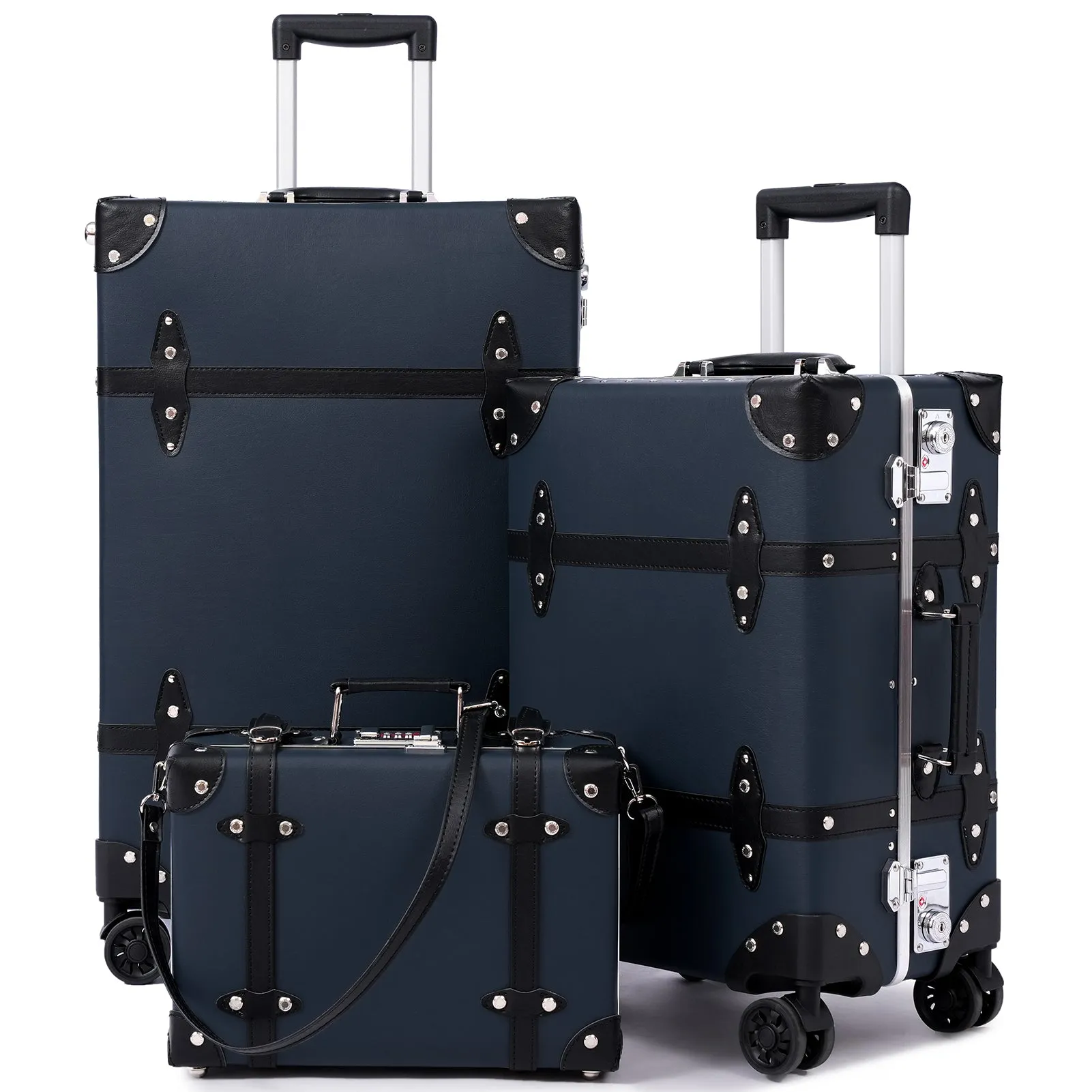 urecity Vintage Leather-Trimmed Luggage Set