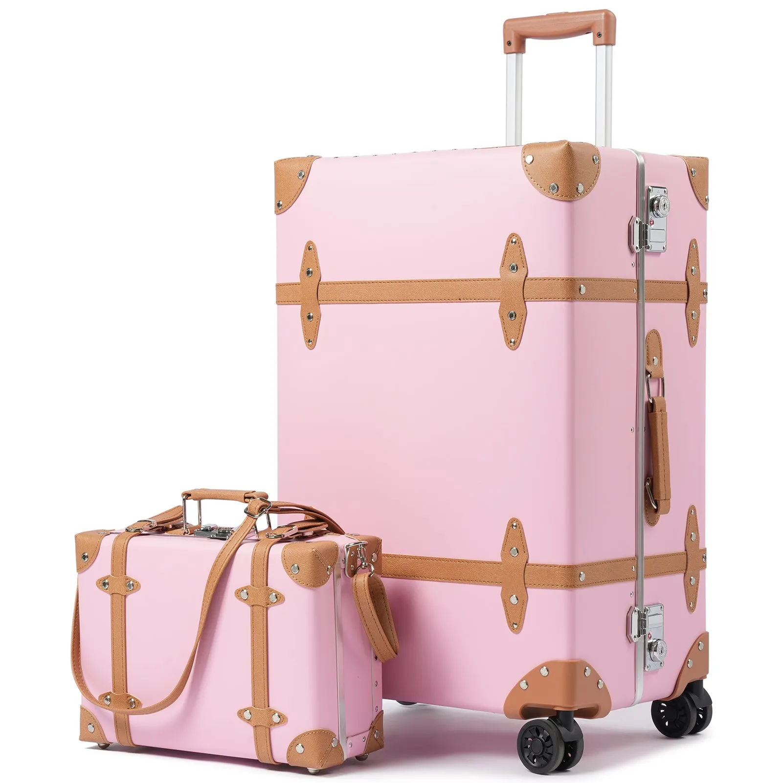 urecity Vintage Leather-Trimmed Luggage Set
