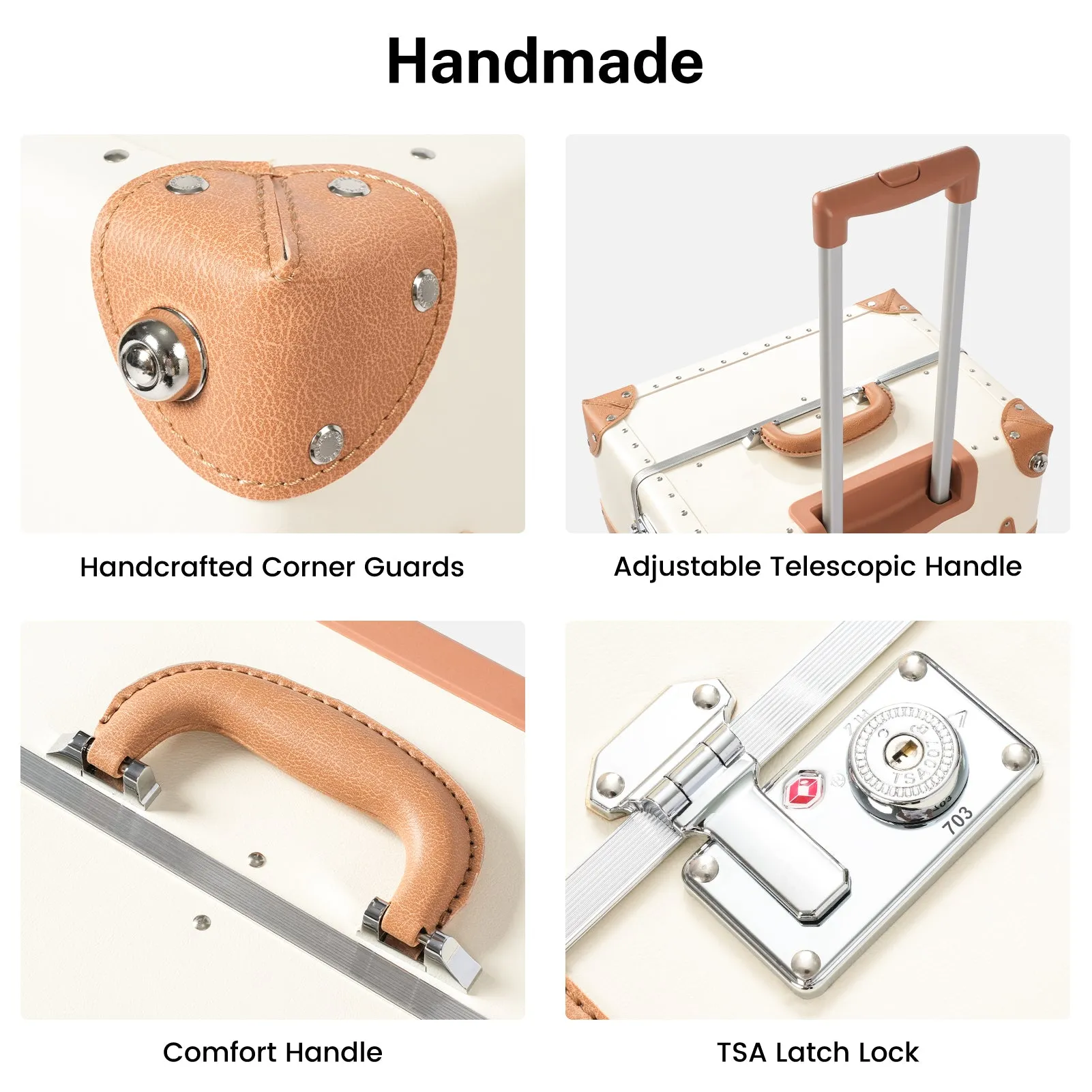 urecity Vintage Leather-Trimmed Luggage Set