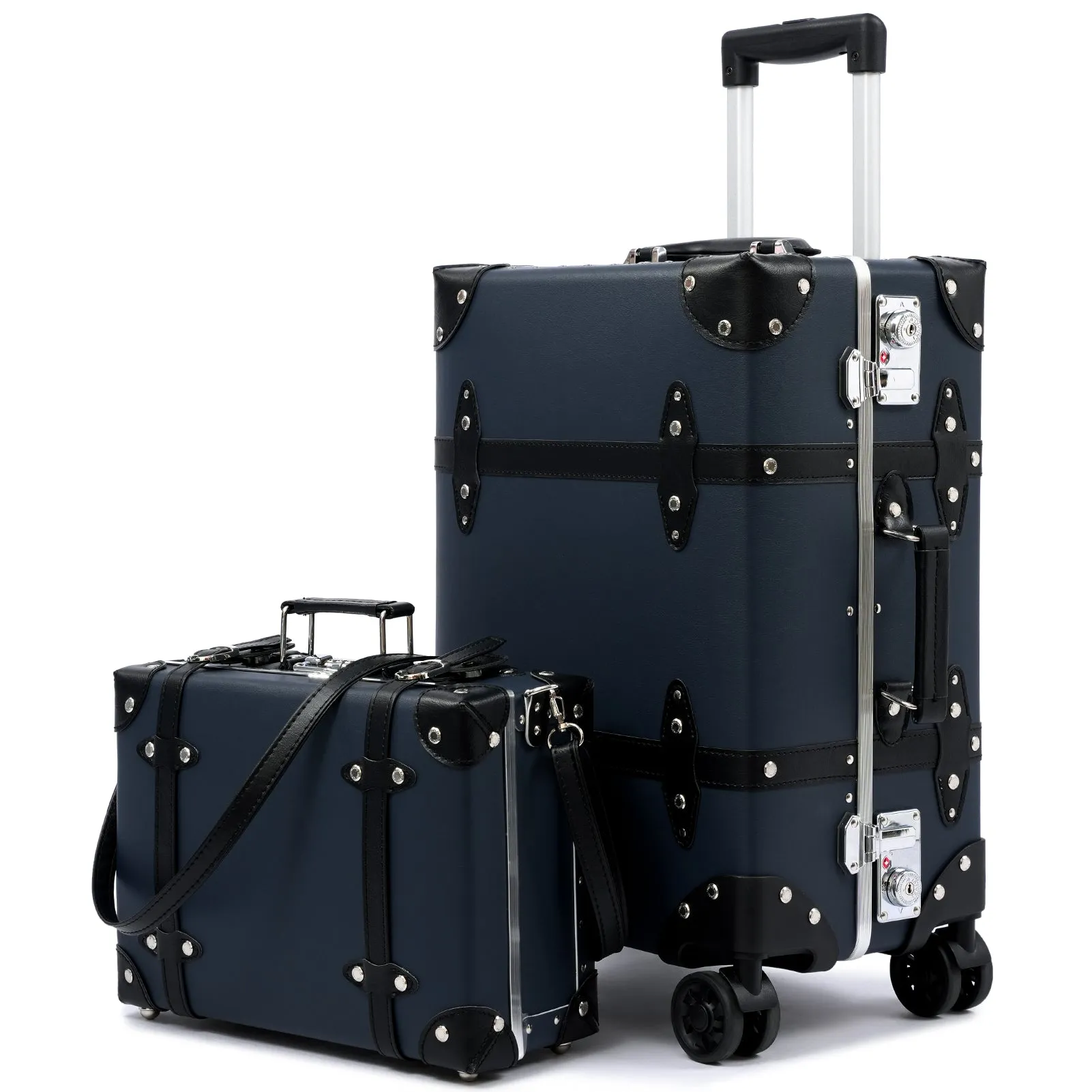 urecity Vintage Leather-Trimmed Luggage Set