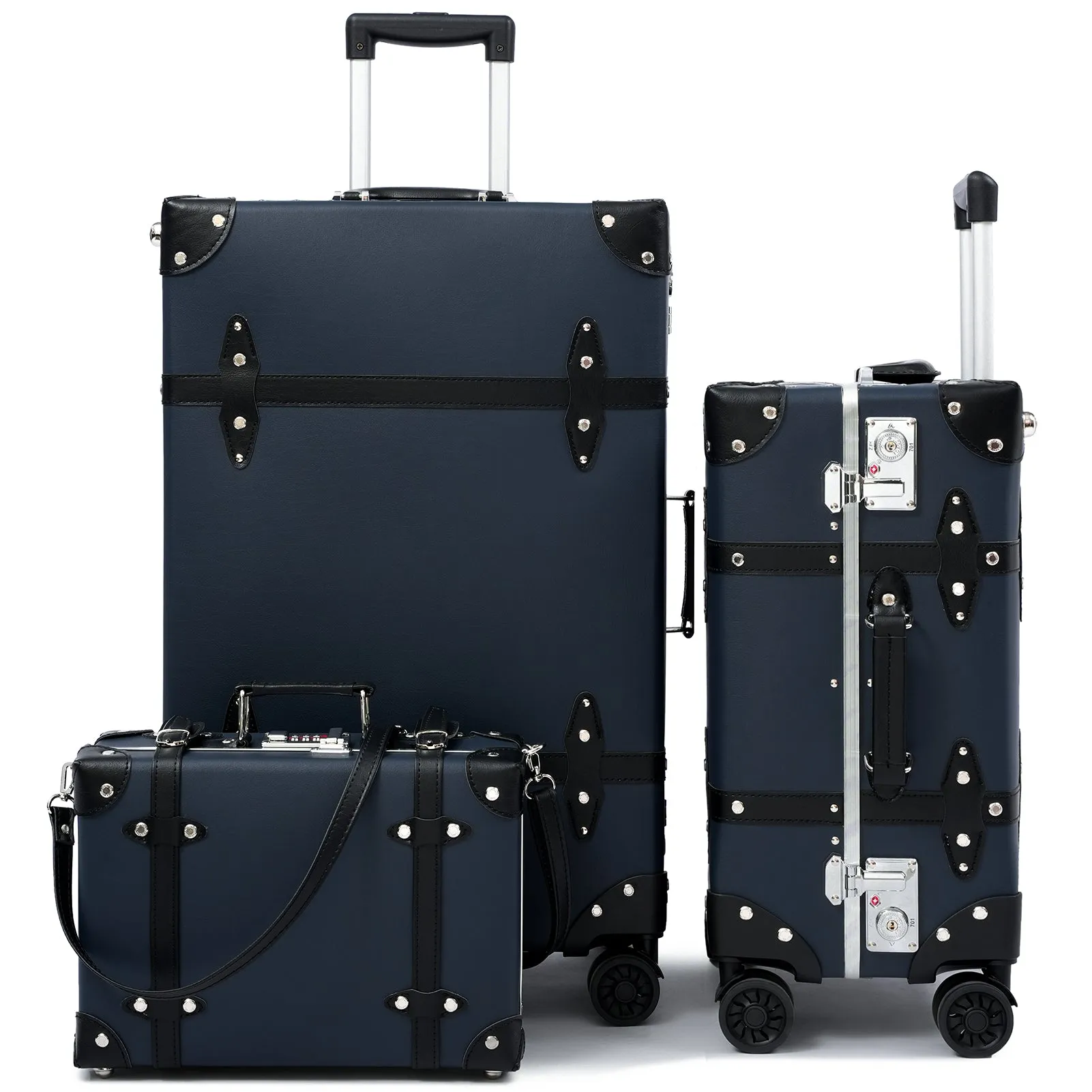 urecity Vintage Leather-Trimmed Luggage Set