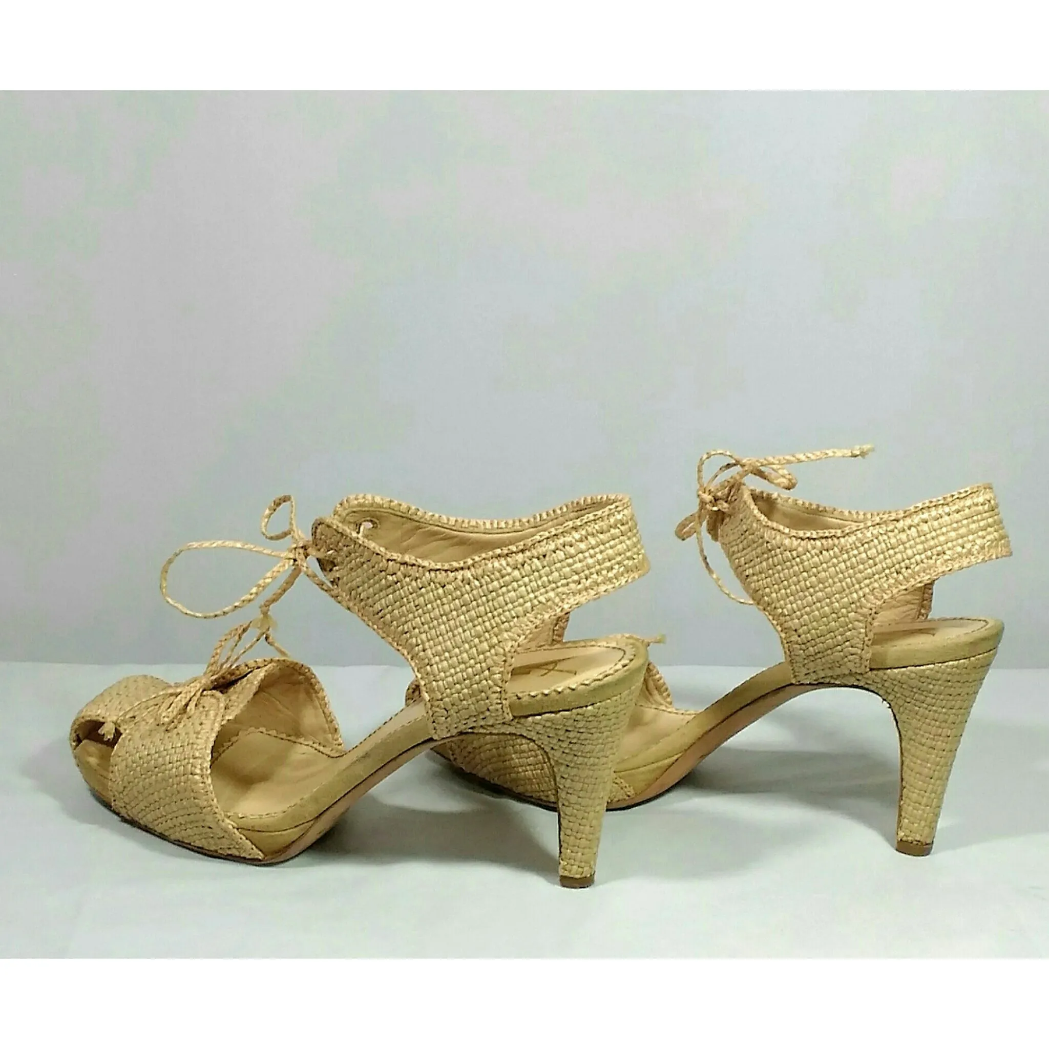 Vintage 1990's Yves Saint Laurent Tan Raffia Espadrille Heels  US 11; Italy 41; France 42; Japan 28