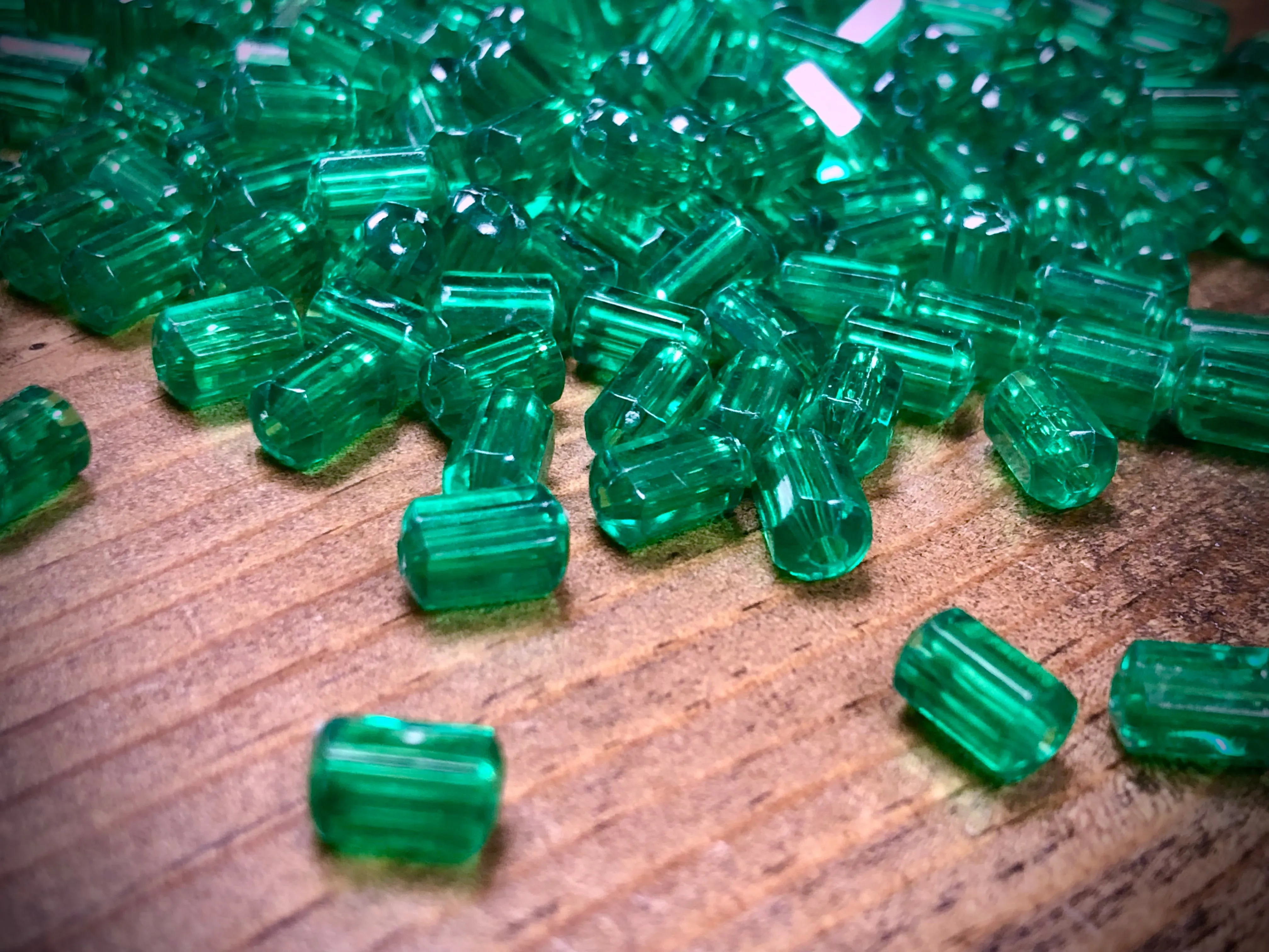Vintage Plastic Green Octagon Tube Bead Lot